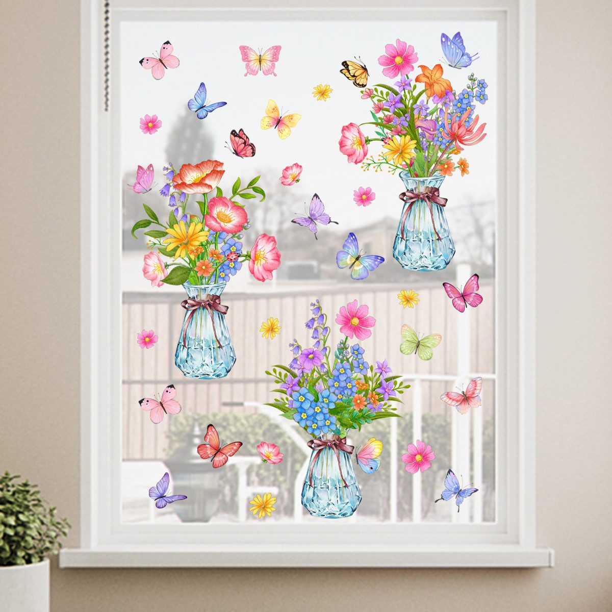 Coonoor Fensterdekoration Blumen Frühling Topfpflanze Fenster Abziehbilder Hängende Pflanzen