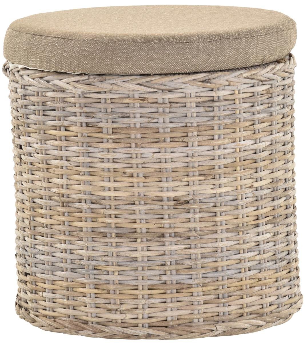 Rattan mit Deckel, Natur Deckel, gepolstertem Badhocker Home mit Stauraum Krines Rund Inlett Grau Sitzhocker Wäschekorb Sitz gepolstert herausnehmbarem mit