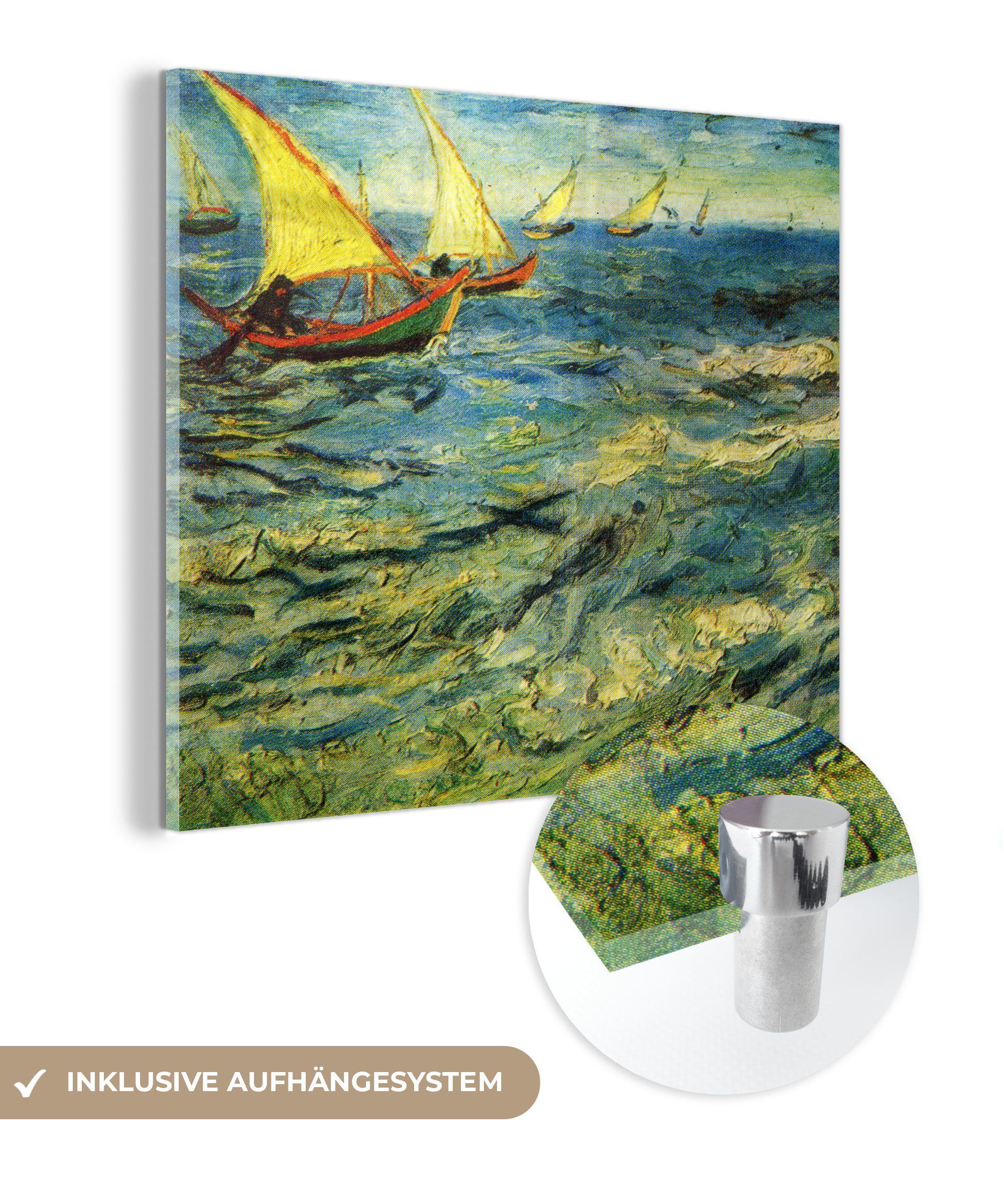 MuchoWow Acrylglasbild Fischerboote auf See - Gemälde von Vincent van Gogh, (1 St), Glasbilder - Bilder auf Glas Wandbild - Foto auf Glas - Wanddekoration