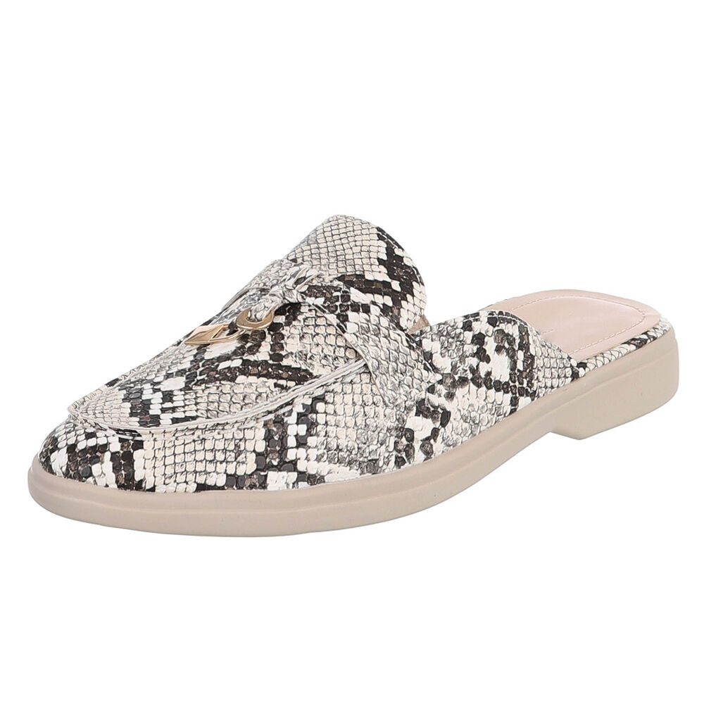 Ital-Design Damen Mule Schlupfschuh mit Metallic-Detail Pantolette (91742536) Blockabsatz Pantoletten in Beige