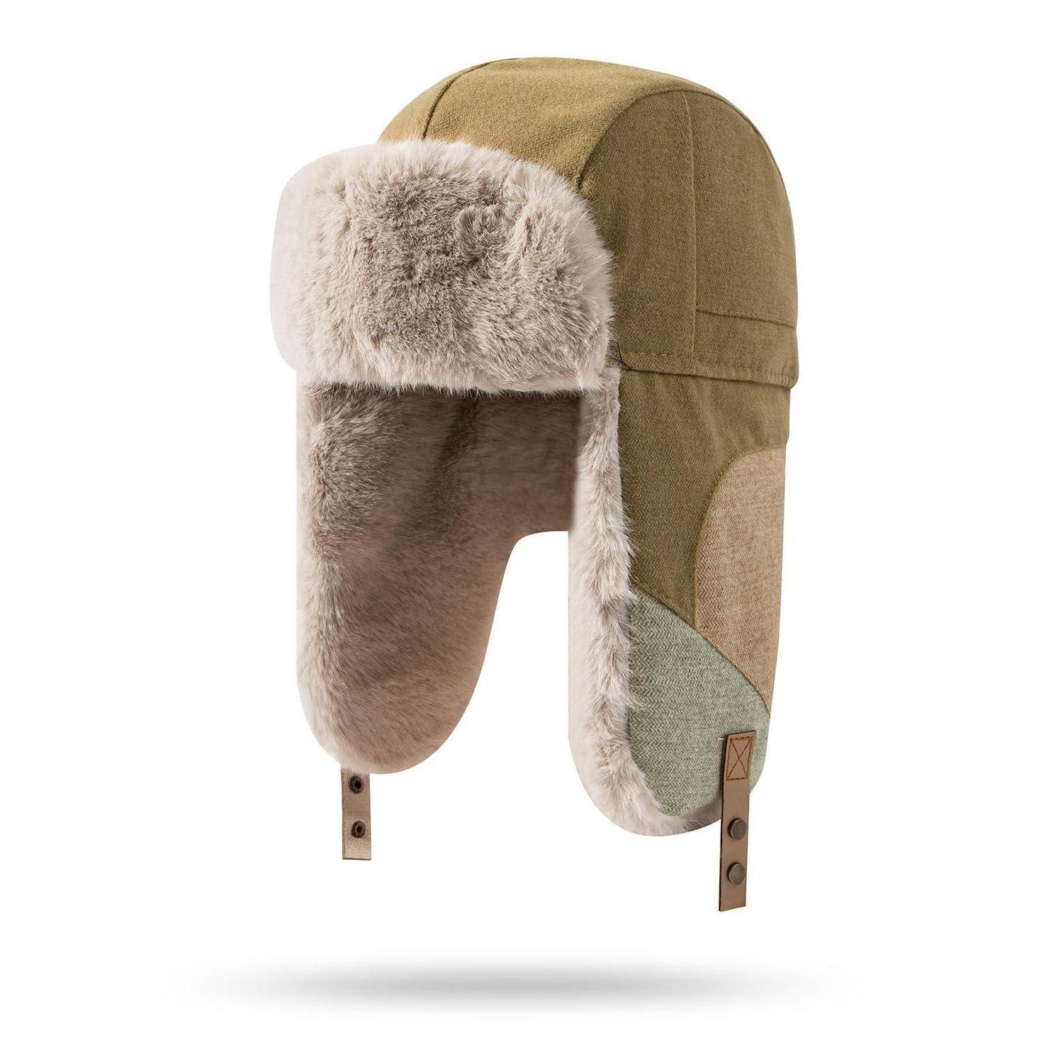 LuxusKollektion Ohrenmütze Trappermütze Wildleder in Lederoptik Grün (1-St)