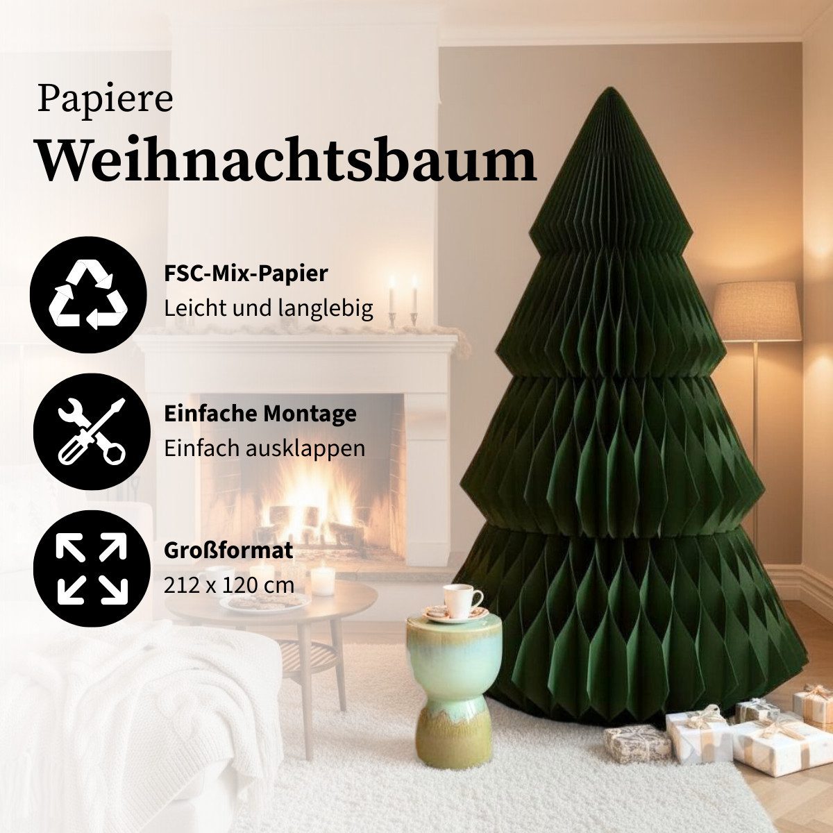 Mica Decorations Hänge-Weihnachtsbaum Mica Decorations Papier Weihnachtsbaum H212 x D120 cm