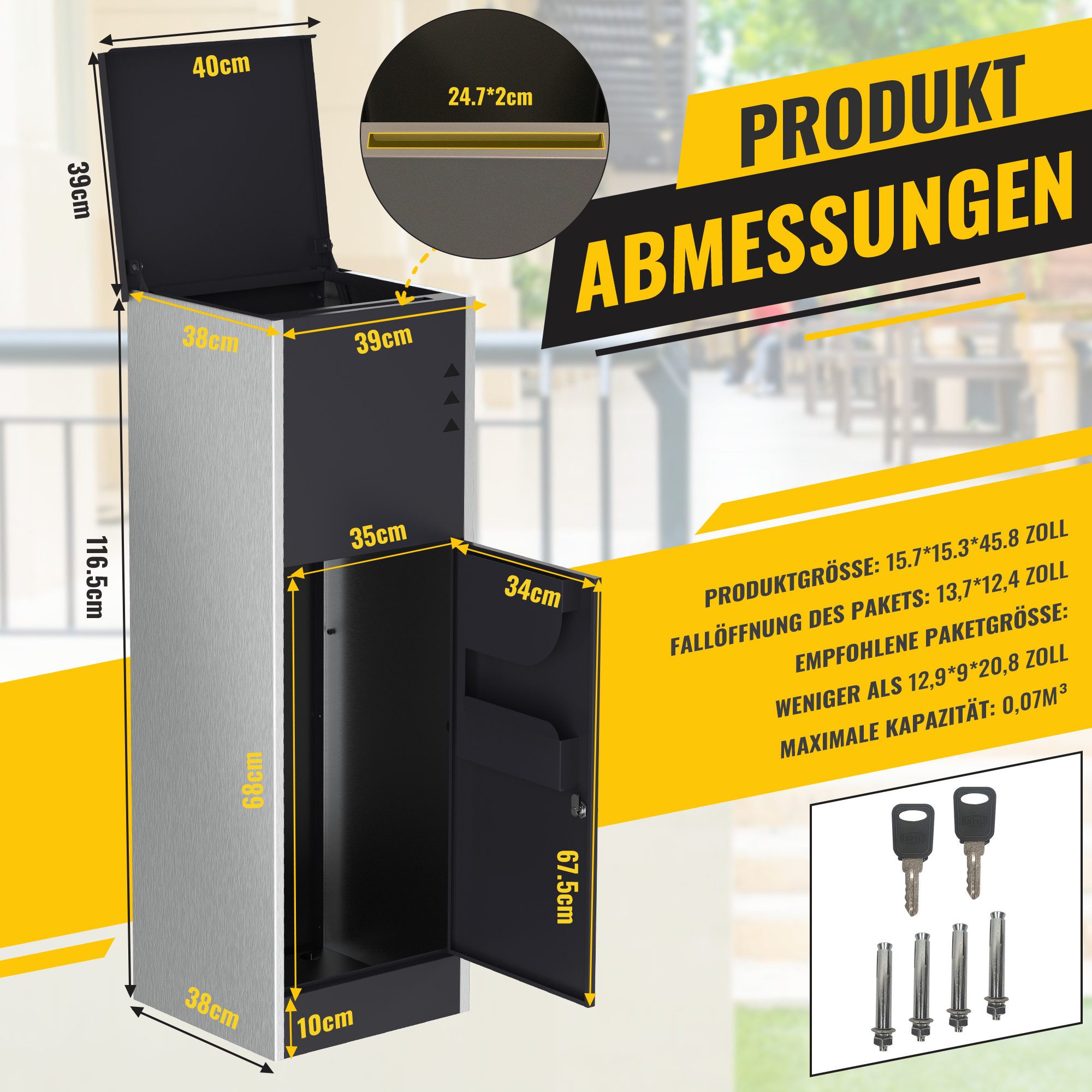ONDIS24 Paketbox Postbox Briefkasten für Pakete und Briefe mit Paketsafe, Edelstahl, pulverbeschichtet, galvanisiert, mit Gasdruckfedern – Bild 2 von 5