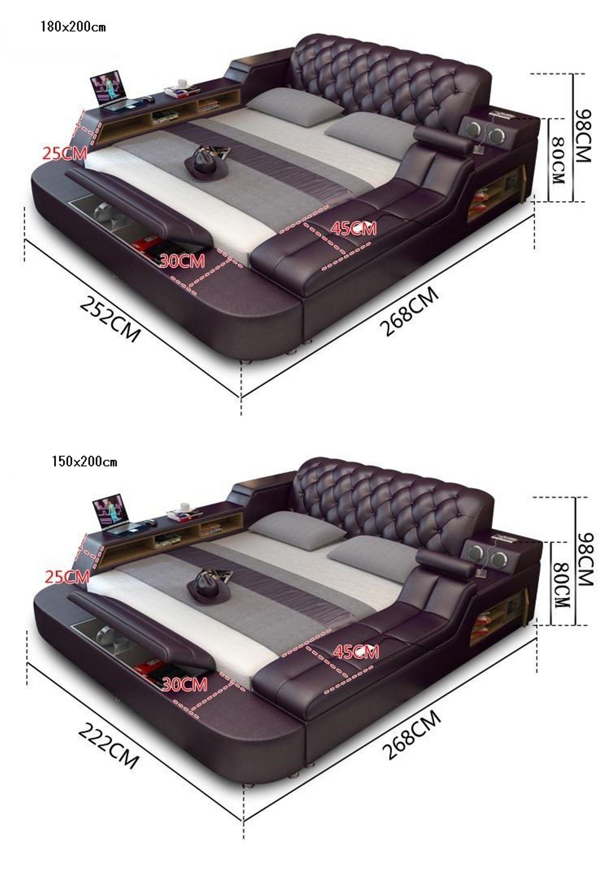 XXL Hotel JVmoebel Design violett Betten Polster Bett Multifunktion 150x200cm Bett Leder