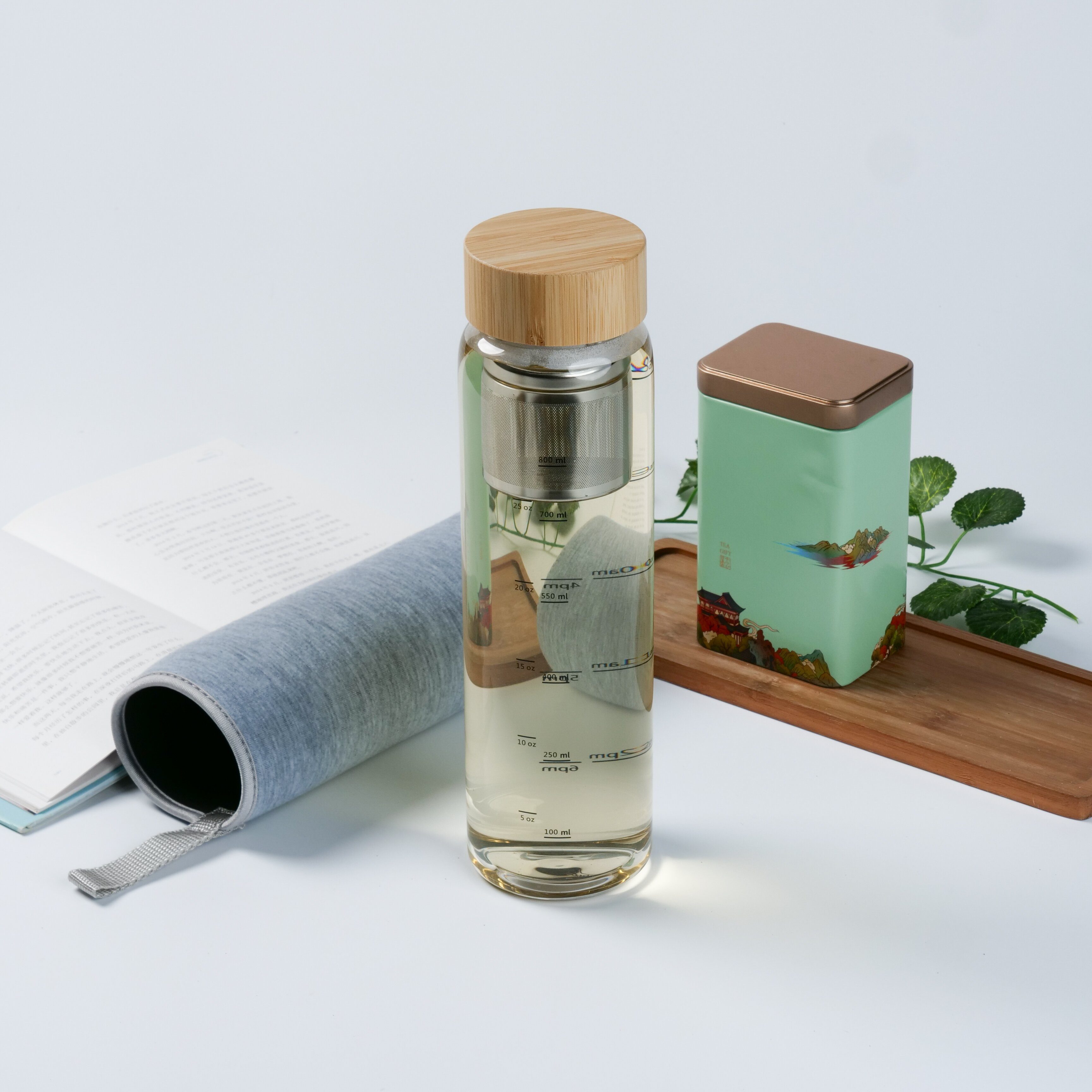 Penelife Isolierflasche Teeflasche mit Sieb to go 1l Trinkflasche mit Edelstahl Sieb, Borosilikatglas, 1 Liter Volumen – Bild 5 von 5