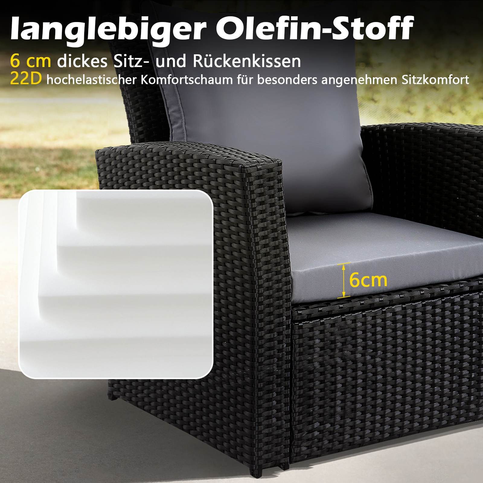 MeXo Gartenlounge-Set Balkonmöbel Set, (Handgefertigte Polyrattan Lounge, 4-tlg., Gartenmöbel Set wetterfest & UV-beständig), für 4 Personen