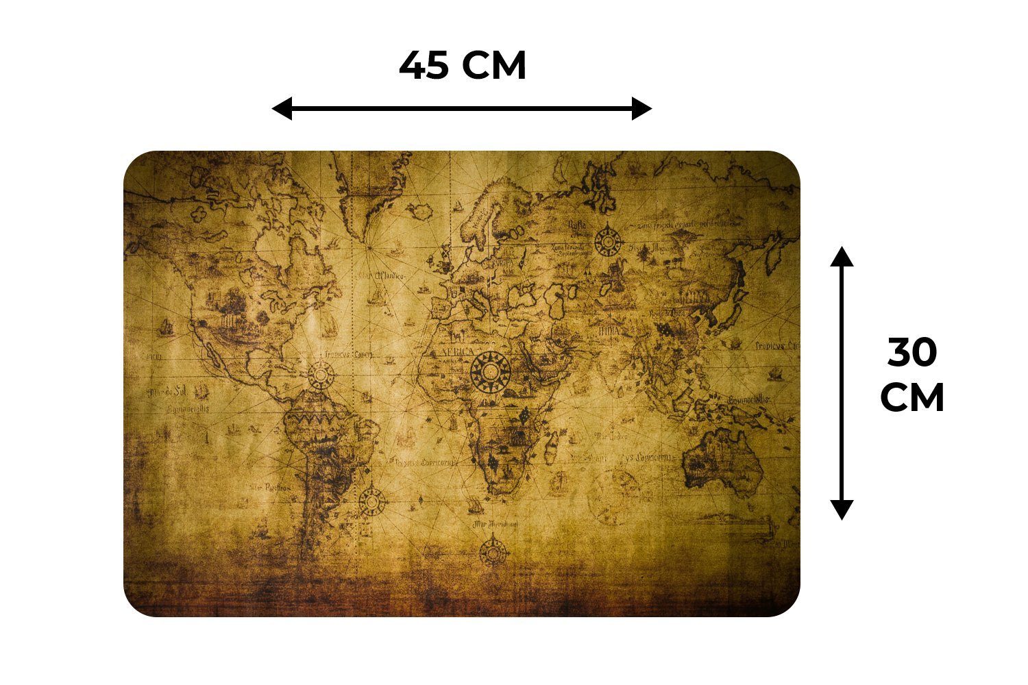 MuchoWow, Vintage, Platzset, - Tischmatten, (6-St), Platzmatte, Weltkarte Platzdecken, Platzset, Braun Schmutzabweisend -