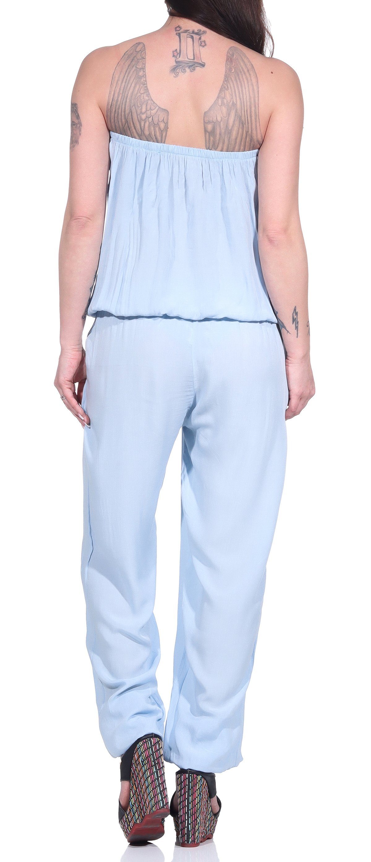 malito more than fashion Jumpsuit malito Damen Einteiler in Uni Farben, Overall mit Stoffgürtel, Jumps mit Bindeband Einheitsgröße