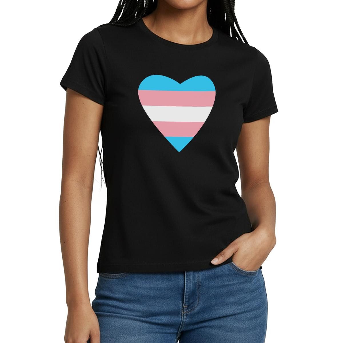 Spreadshirt T-Shirt Trans Herz LGBTQ+ Frauen T-Shirt (1-tlg) Slim Fit, fällt klein aus
