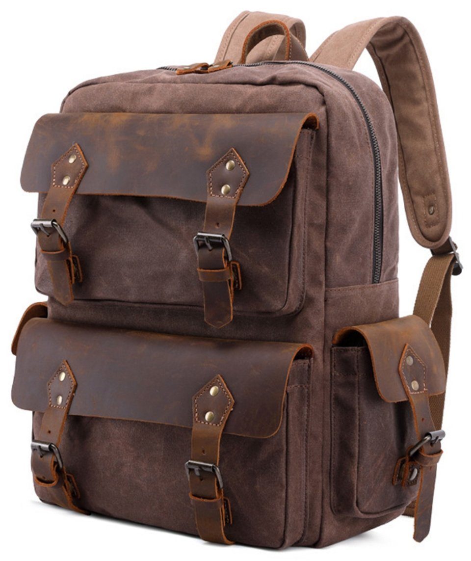 REDOM Laptoprucksack Rucksack Schulrucksack Lederrucksack Reiserucksack Schultertasche (Vintage Echtes Leder Notebook Laptop Tasche Schule Uni Rucksack, für bis 15,6-Zoll Laptop, Backpack mit Laptopfach, luxuriös, Echtleder), für Herren Damen Jungen Teenager Freizeit Arbeit Business Reisen