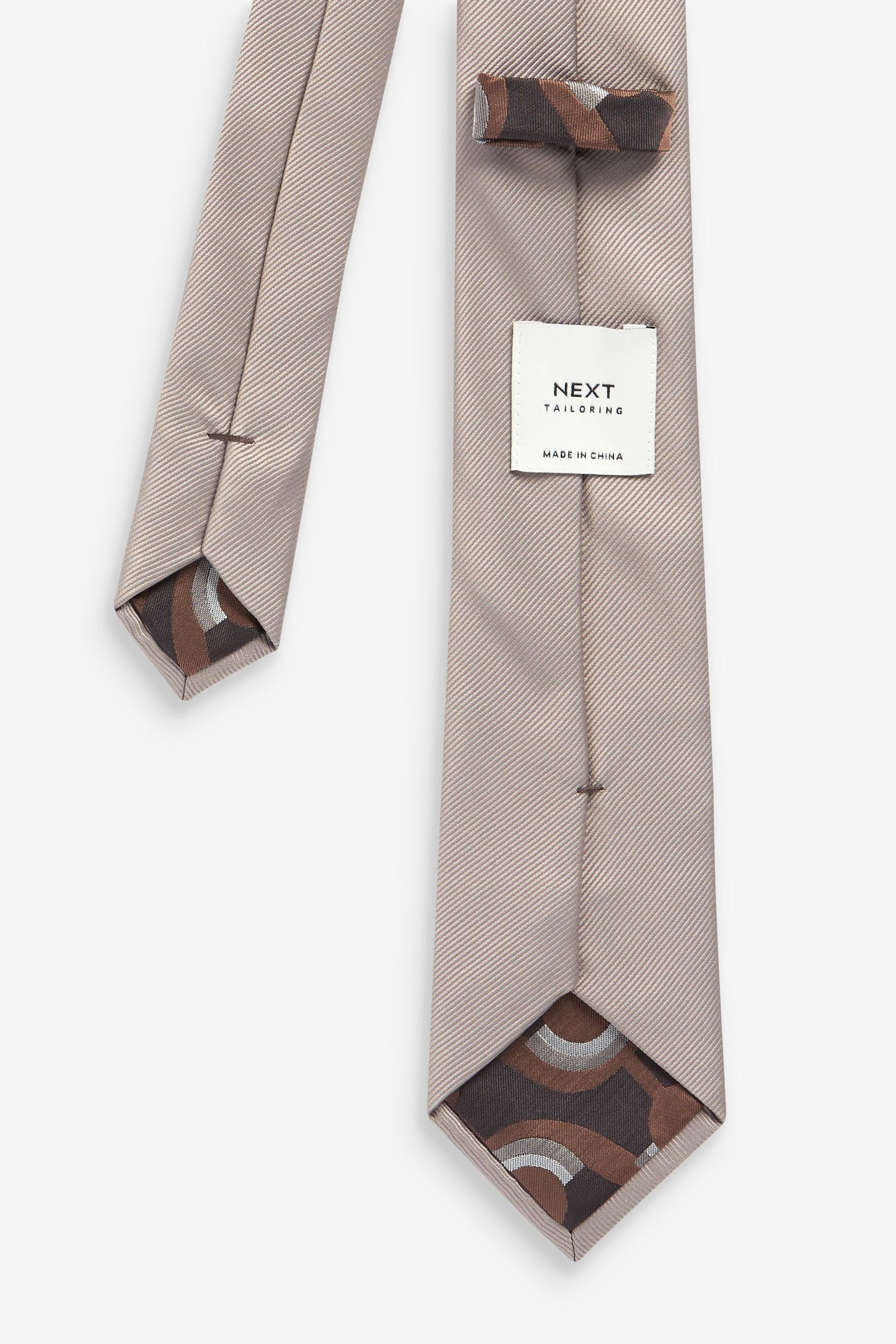 Next schmal Krawatte (2-St) im Neutral Krawatte Geo-Einstecktuch Brown und - Set