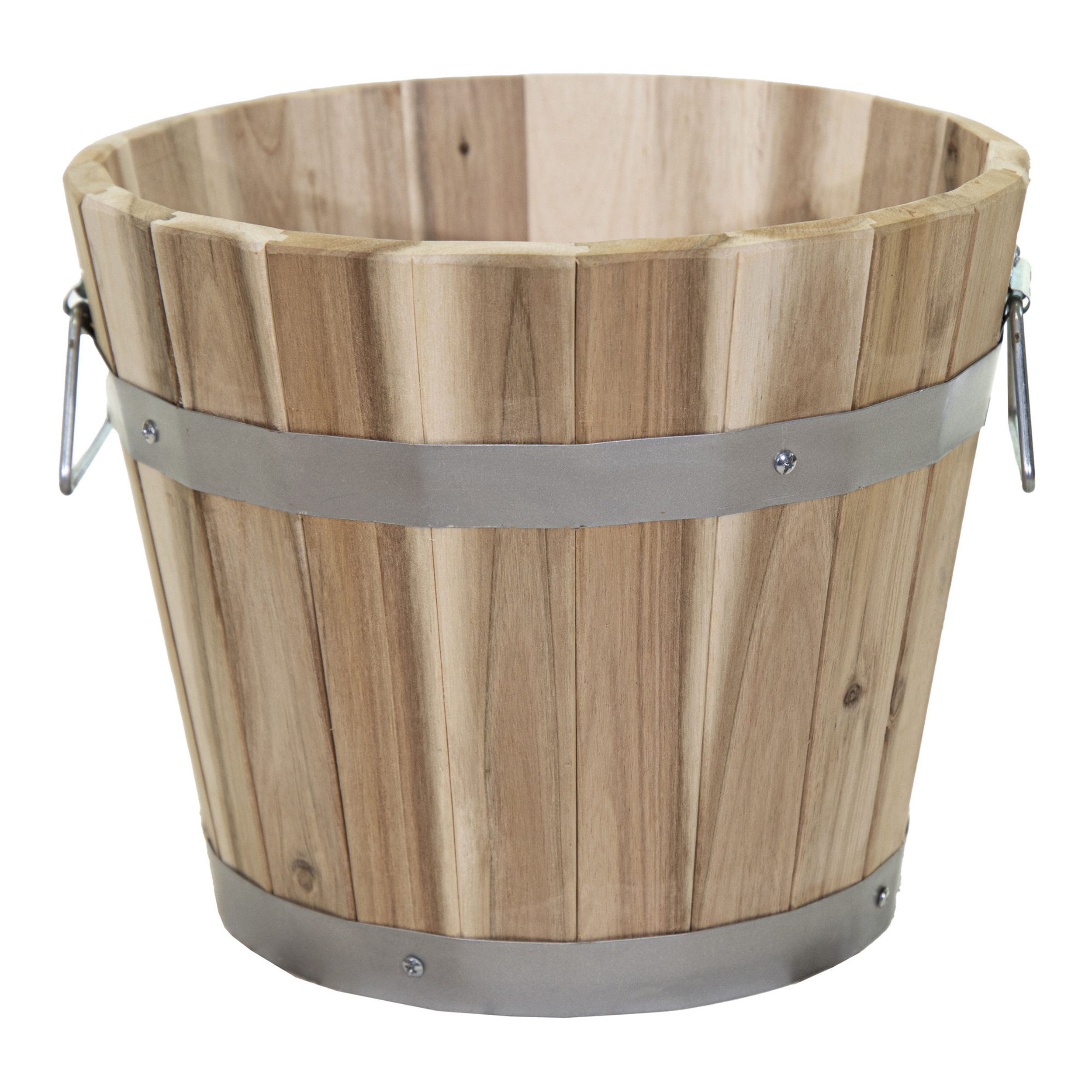 colourliving Pflanzkübel Pflanzkübel Holz mit Griffen rund 28/23 cm, Stabile Metall-Tragegriffe im rustikalen Look