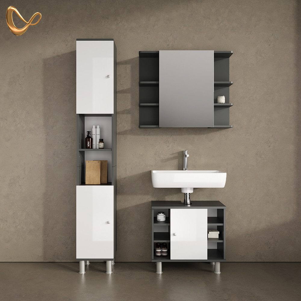 Livinity® Badezimmerspiegelschrank Fucino, Anthrazit/Anthrazit, 79.6 x 64 c günstig online kaufen