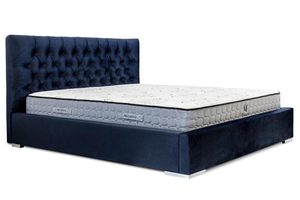 JVmoebel Bett, Blau Modern Design Stoff Polster Schlafzimmer Doppelbett Holz