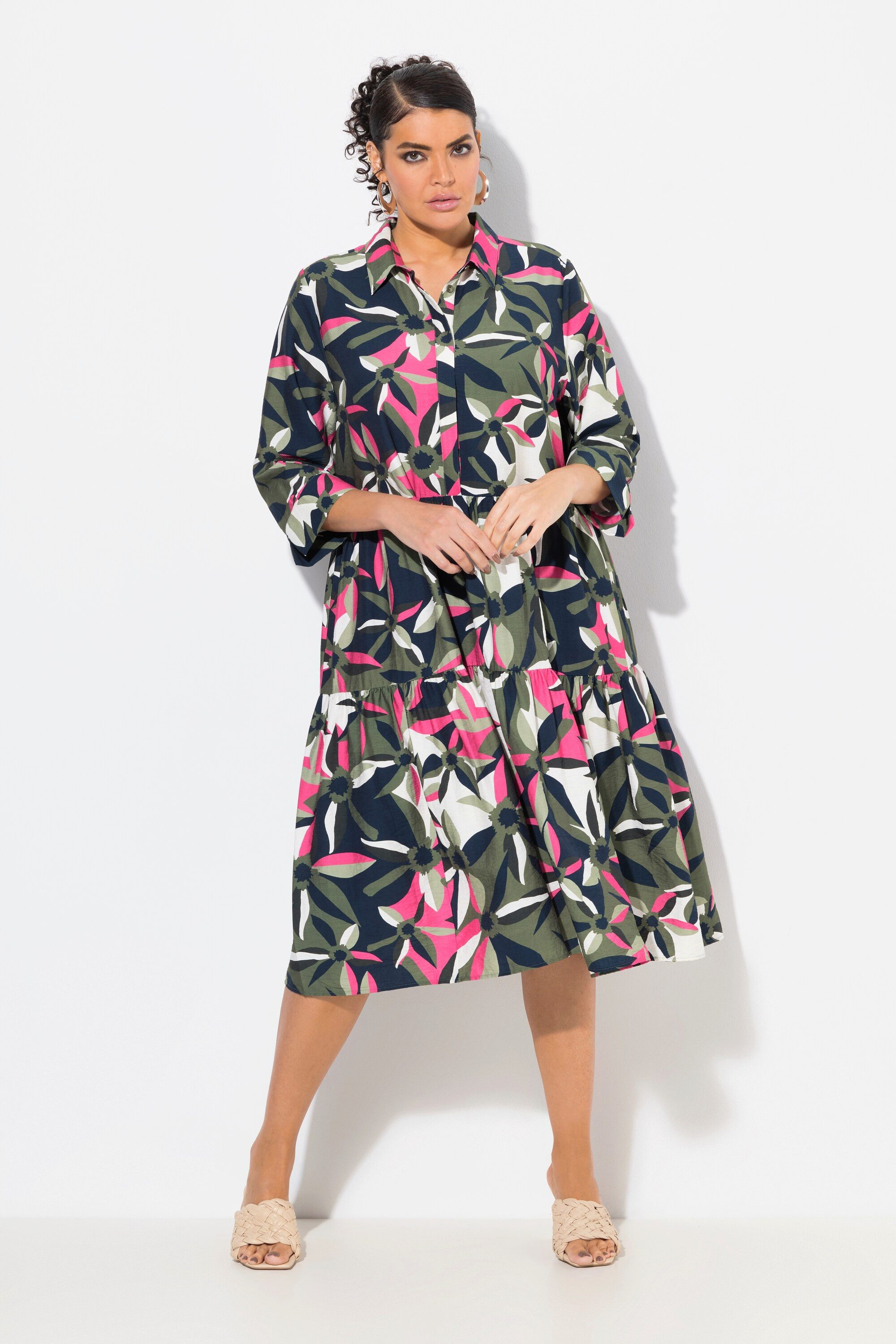 Ulla Popken Hemdblusenkleid Midikleid A-Linie Hemdkragen günstig online kaufen