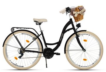 MILORD BIKES Cityrad Milord Komfort Fahrrad Jugendrad Korb, 24 Zoll, Schwarz-Creme, 21-Gang, 21 Gang, Kettenschaltung