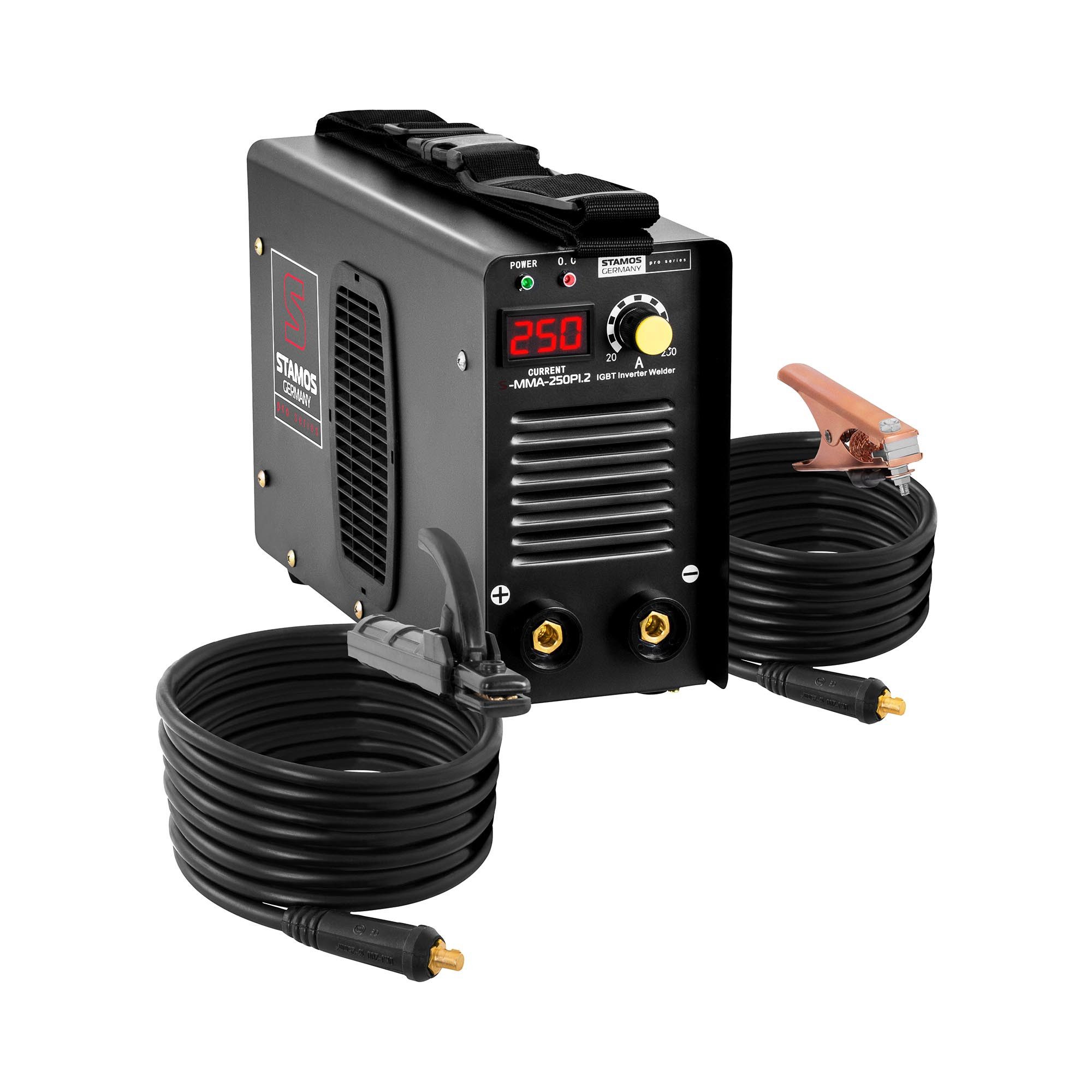 Stamos Welding Group Elektroschweißgerät Elektroden-Schweißgerät 250 A E-Hand-Schweißgerät Hot Start 8 m Kabel
