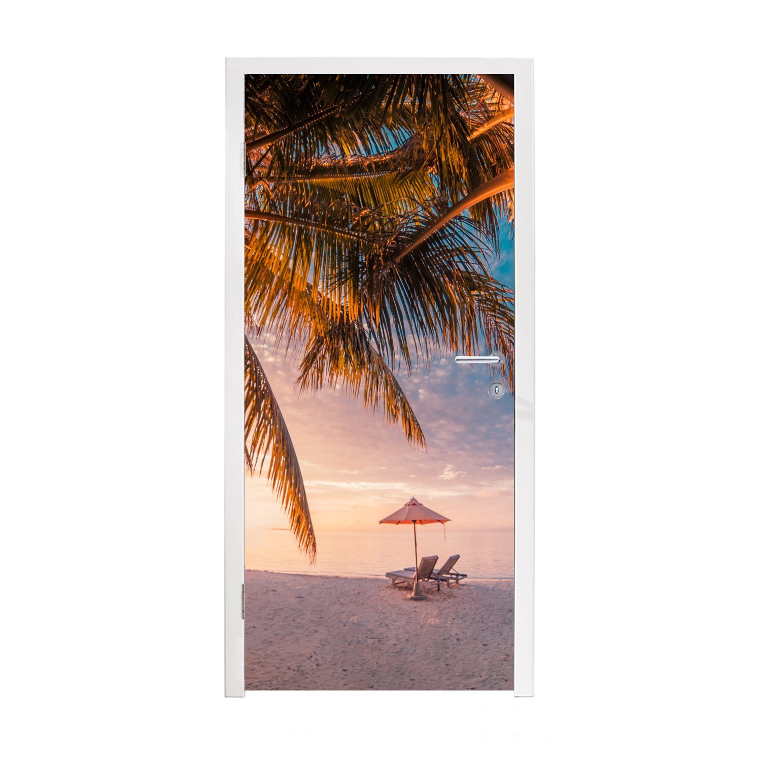 MuchoWow Türtapete Strand - Palme - Meer, Matt, bedruckt, (1 St), Fototapete für Tür, Türaufkleber, 75x205 cm