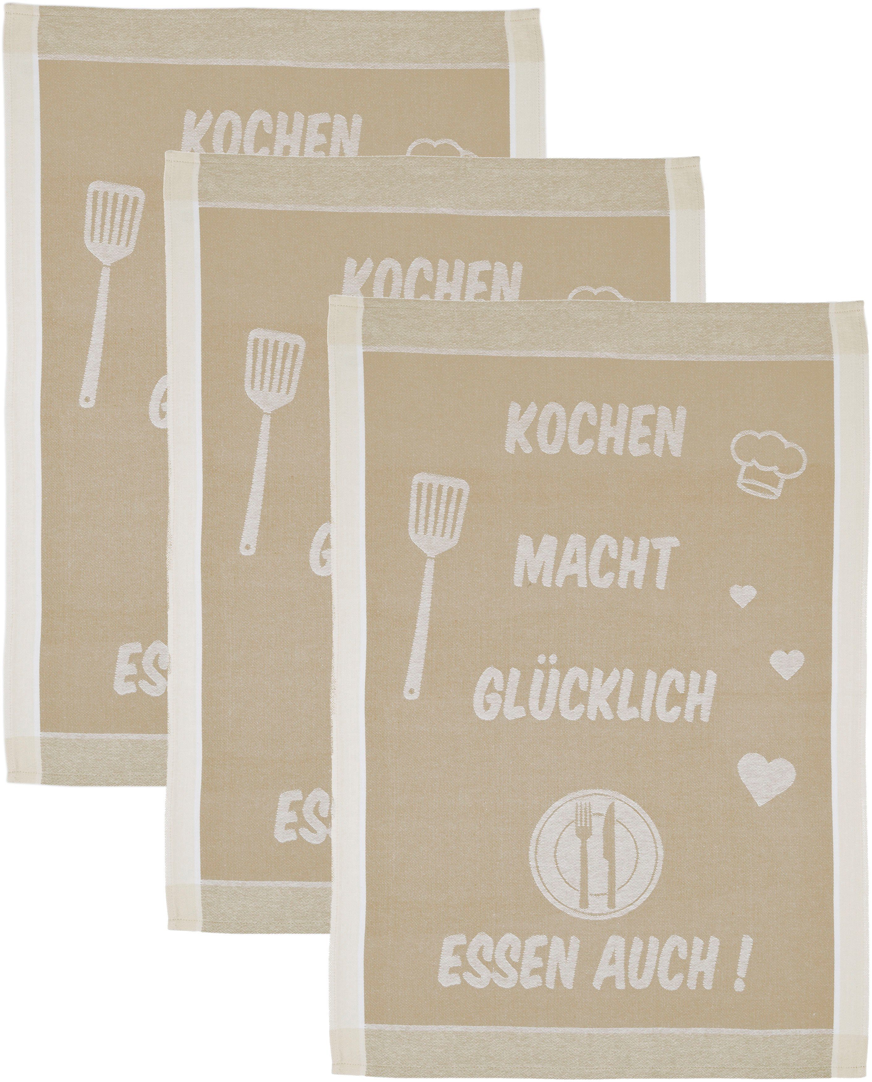 ROSS Geschirrtuch Kochen macht glücklich... Essen auch, (Set, 3-tlg), Sprüc günstig online kaufen