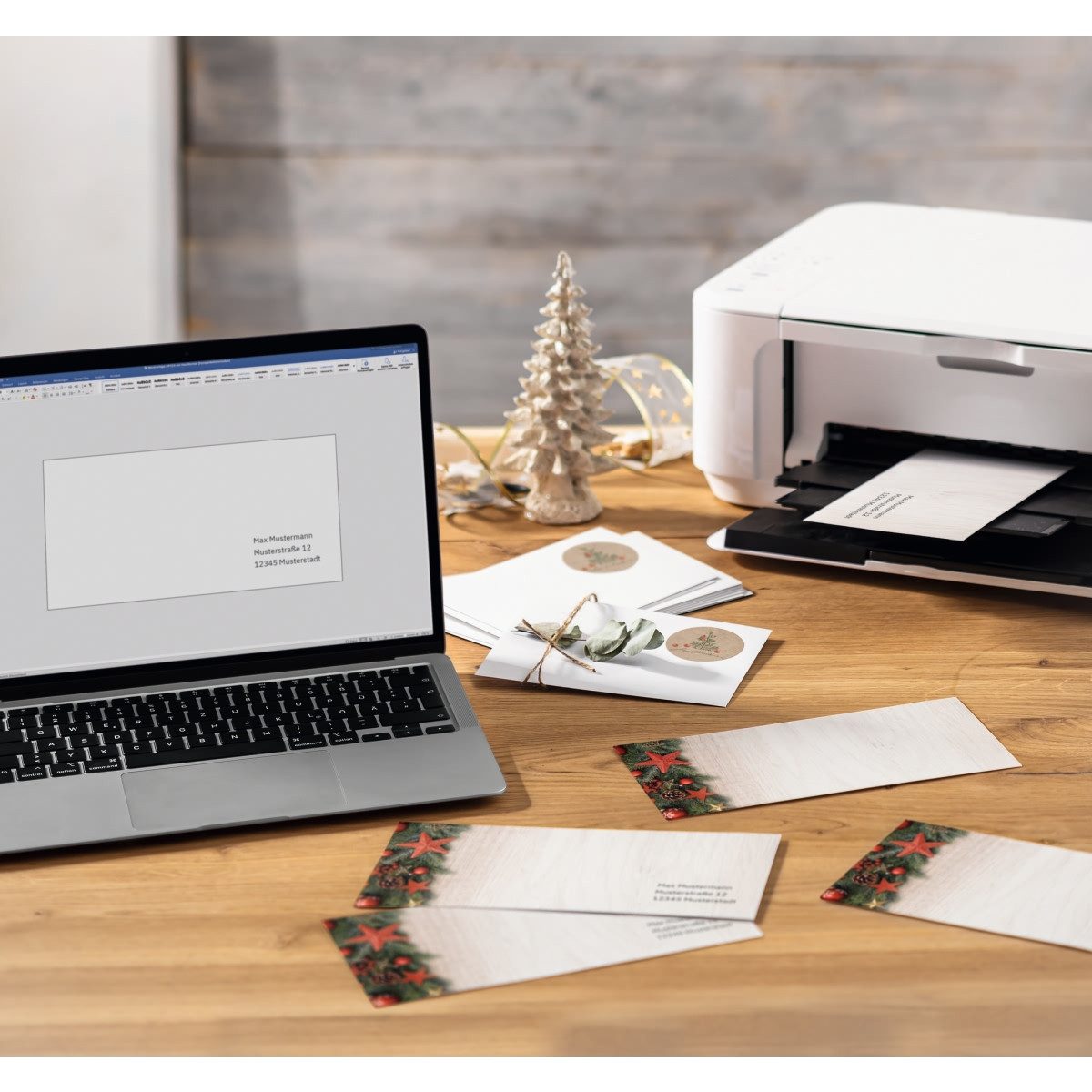 Sigel Briefumschlag Weihnachtsumschlag DIN lang 90g 50 Stück Chalet Style