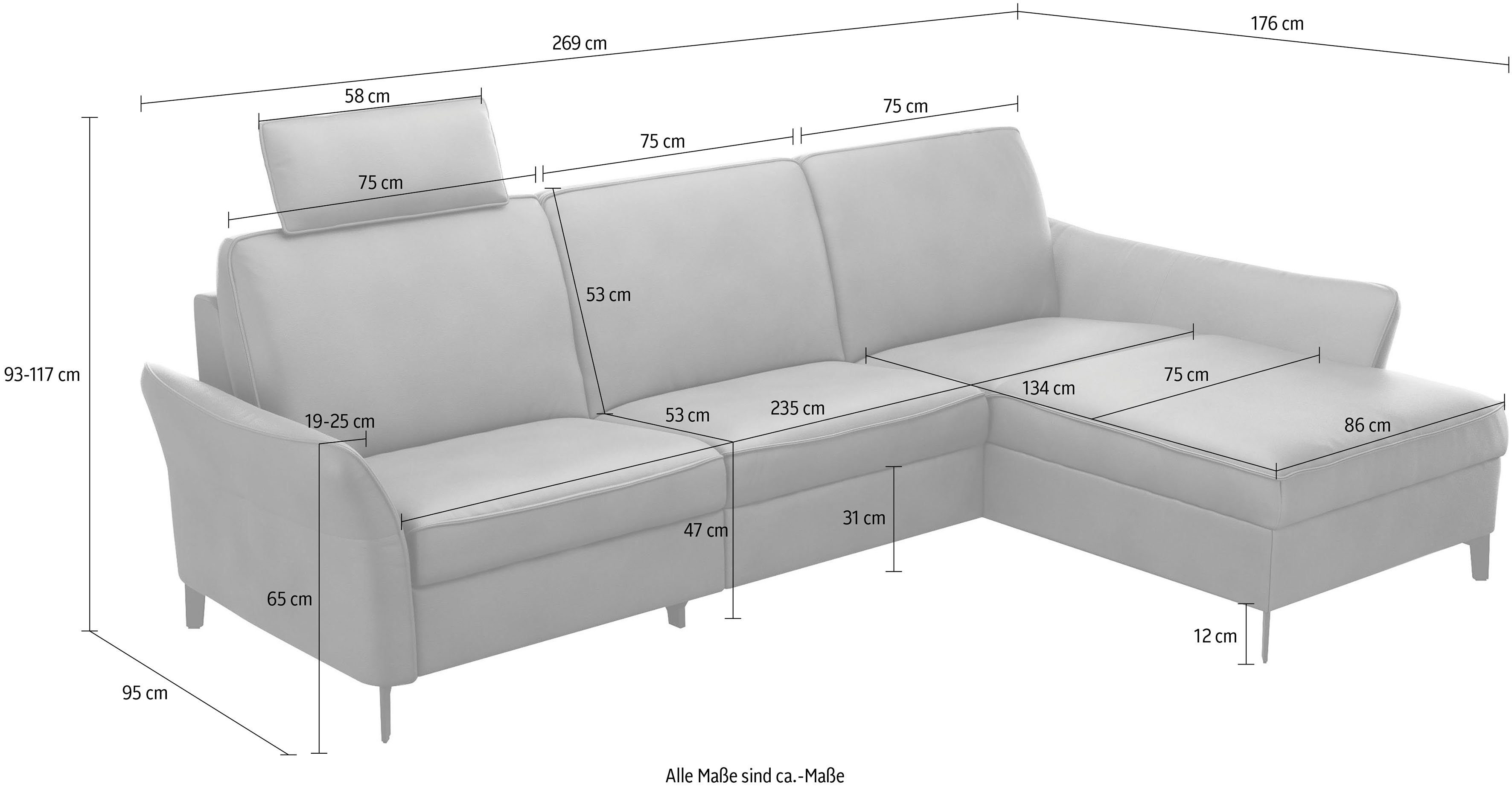 himolla Ecksofa 1920, Relaxsitze, ein rechts integrierte Recamiere oder zwei links oder