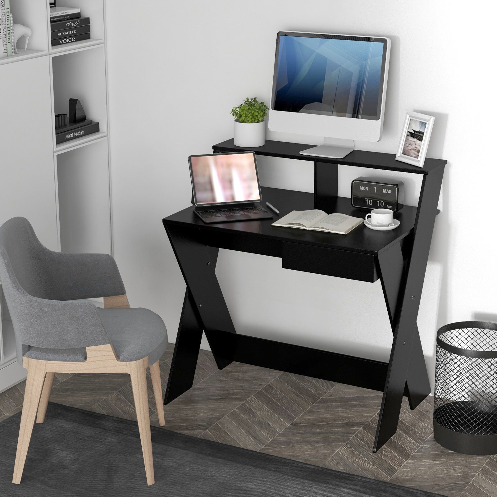 COSTWAY Computertisch, mit Schublade & Monitorerhöhung, günstig online kaufen