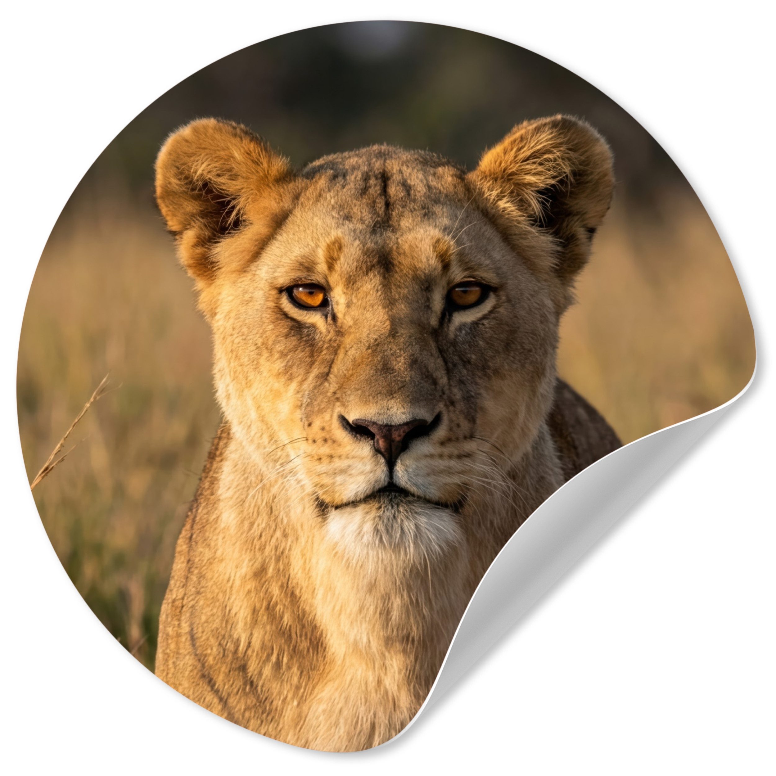 MuchoWow Wandsticker Löwin - Gras - Gelb (1 St), Wandtattoo Selbstklebend, Wohnzimmer Deko Aufkleber, 30x30 cm