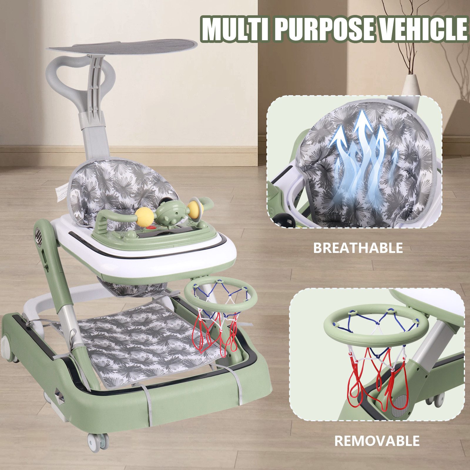 JEOBEST Lauflernhilfe 2 in1 Babywalker Spiel- und Lauflernwagen, Mini Baske günstig online kaufen