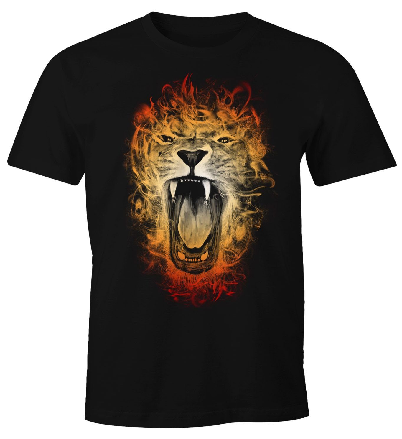 Herren Print-Shirt Inferno Löwe T-Shirt MoonWorks Moonworks® mit Print Fun-Shirt Lion