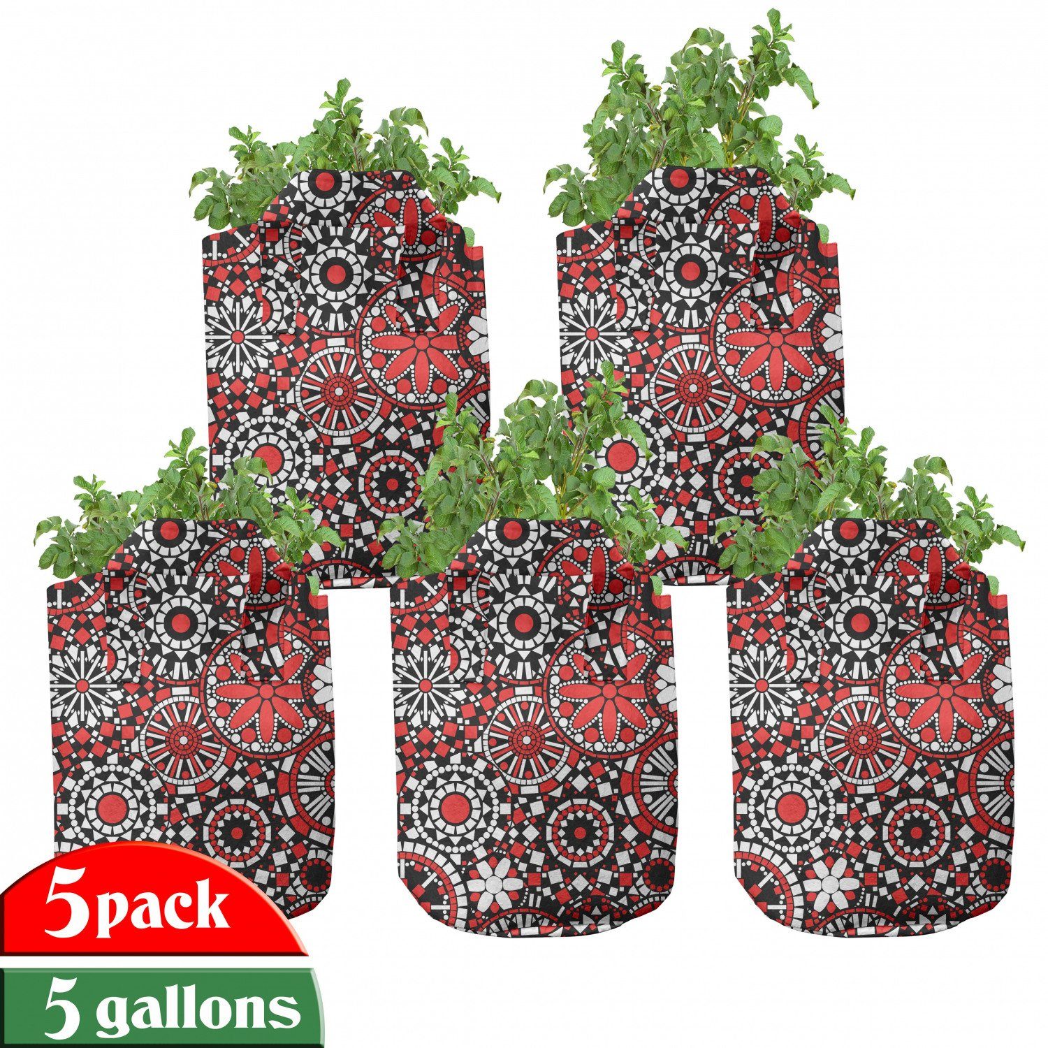 Abakuhaus Pflanzkübel hochleistungsfähig Stofftöpfe mit Griffen für Pflanzen, Red Mandala Blumen-Mosaik