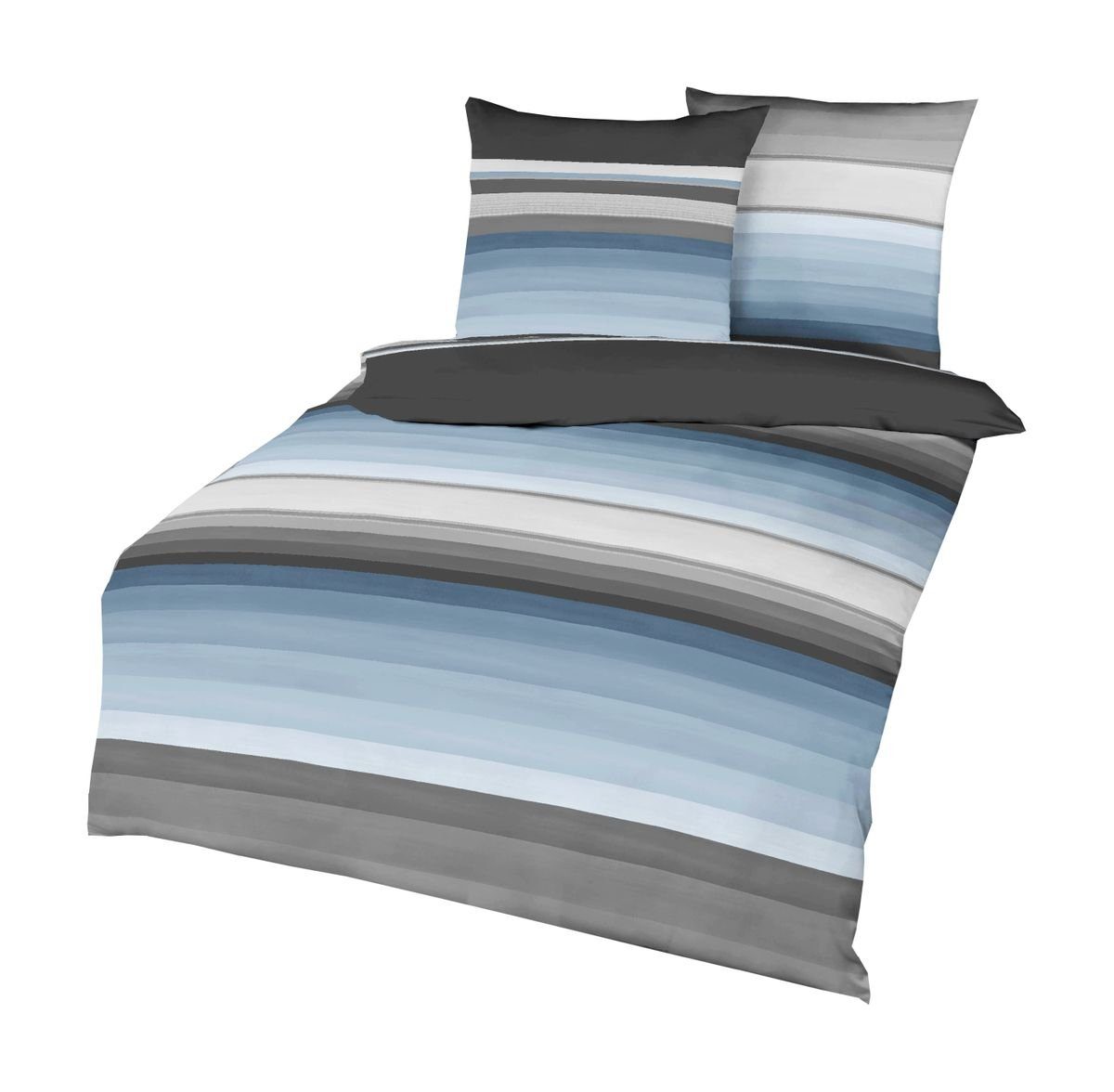 Kaeppel Bettwäsche Kaeppel Linon Renforcé Bettwäsche 2 tlg. Continue Taube Blau Grau, Renforcé, 2 teilig, elegante Bettwäsche mit Streifenmotiv, Baumwolle