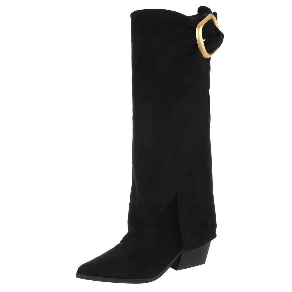 Ital-Design Damen Stiefel mit Wickeloptik und Schmuckdetail Stiefel (92299647) Blockabsatz Stiefel in Schwarz