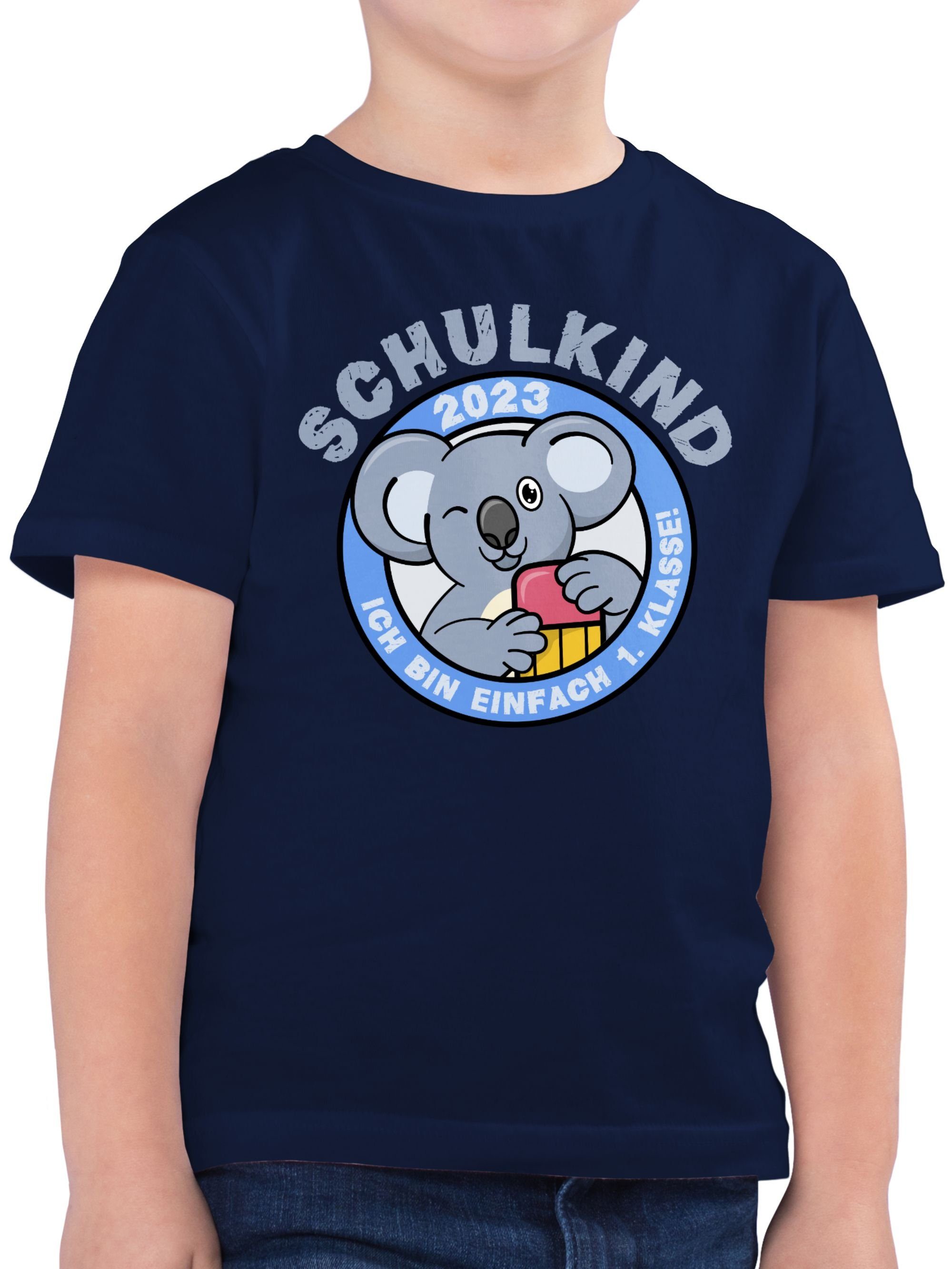 Klasse Schulanfang 1. 2023 T-Shirt einfach Junge Ich Koala Dunkelblau bin Shirtracer Schulkind Einschulung Geschenke 01