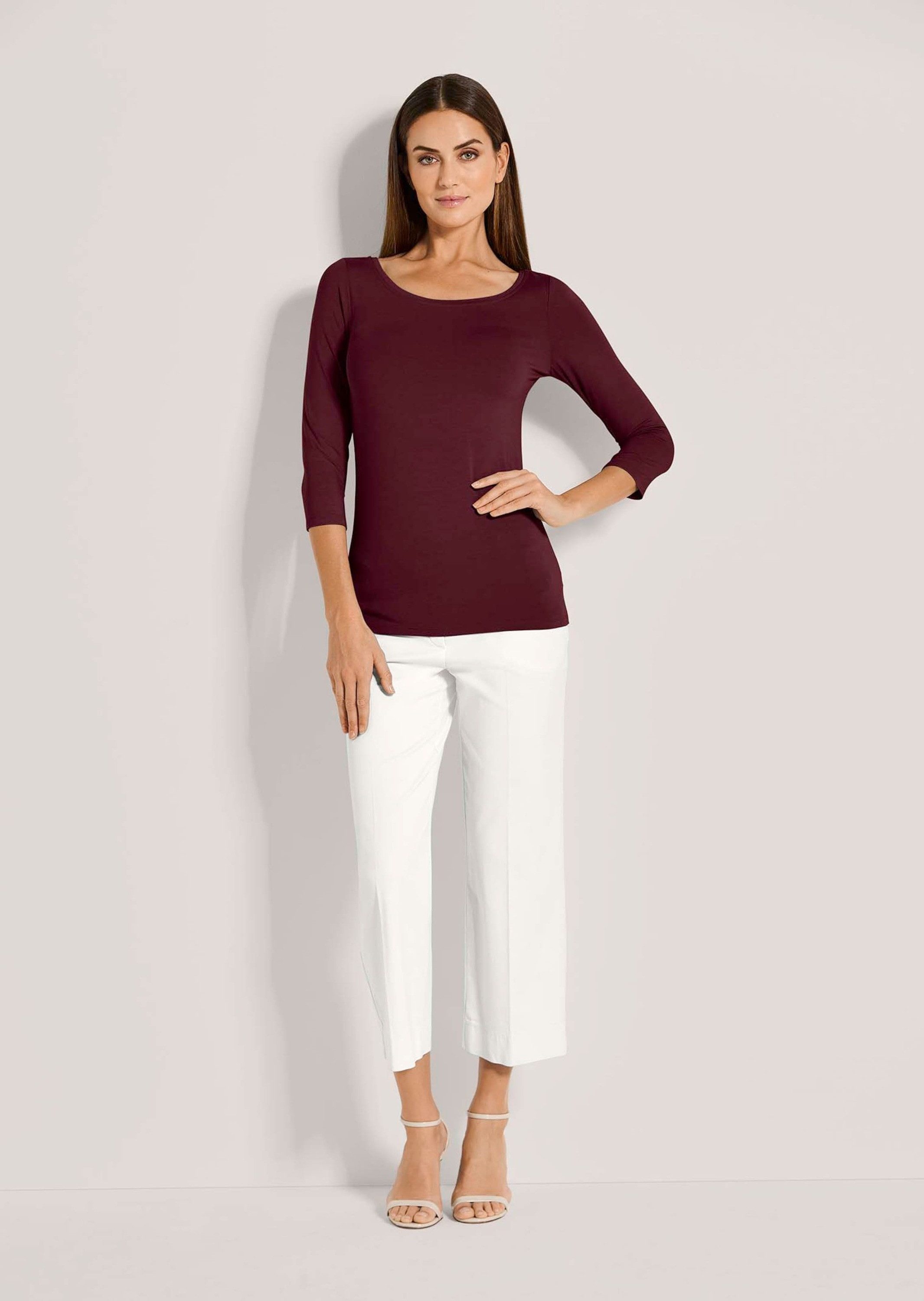 MADELEINE 3/4-Arm-Shirt Halbarm Viskose-Oberteil für Damen Figurbetontes Shirt mit U-Boot-Ausschnitt, 3/4-Ärmeln