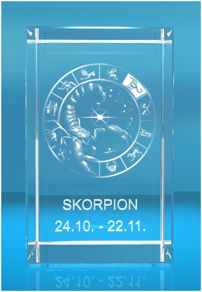 VIP-LASER Dekofigur 3D Glasquader Motiv: Sternzeichen Skorpion, Hochwertige Geschenkbox, Made in Germany, Familienbetrieb