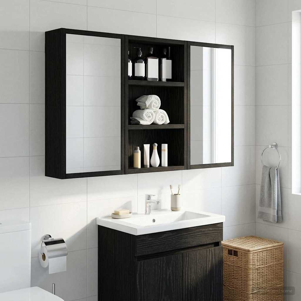 vidaXL Badezimmerspiegelschrank Badezimmer-Wandschrank Schwarz Eichen-Optik 30 x 10 x 50 cm (1-St)