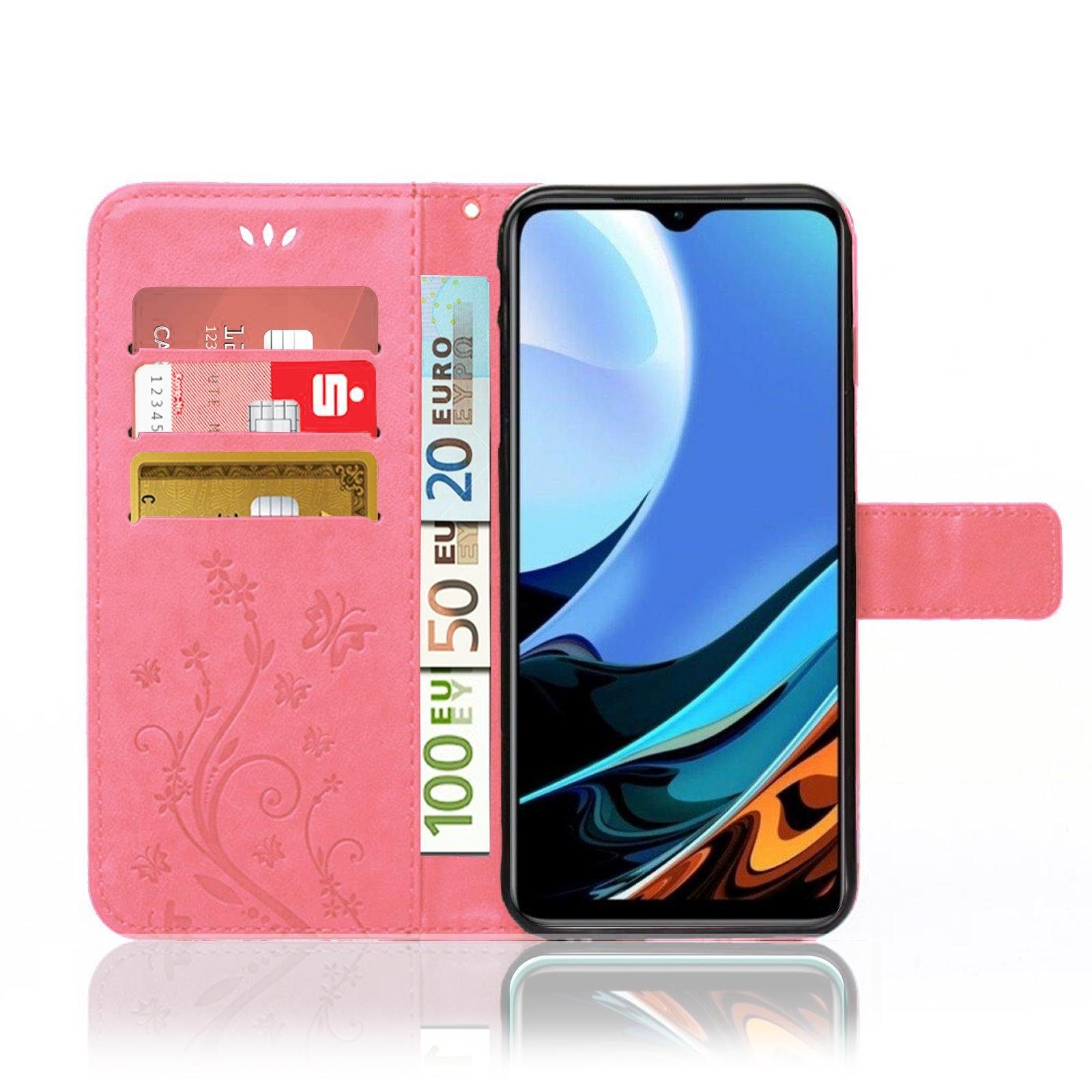 Numerva Handyhülle Bookstyle Flower Handytasche Schutzhülle für Xiaomi Redmi 9T, Klapphülle Flip Cover mit Blumenmuster