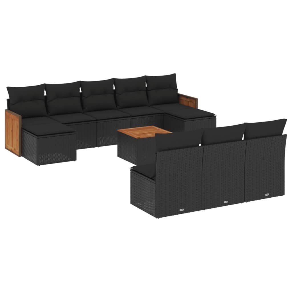 vidaXL Gartenlounge-Set 11-tlg. Garten-Sofagarnitur mit Kissen Schwarz Poly Rattan, (1-tlg)