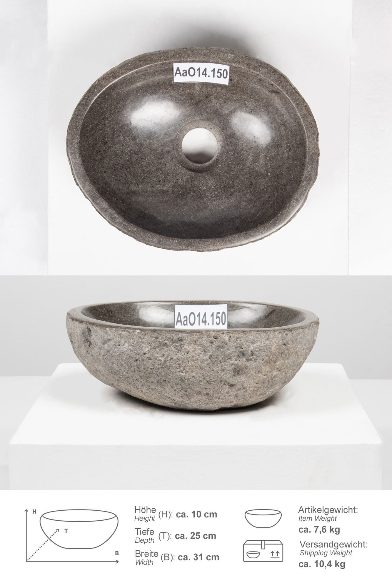 wohnfreuden Aufsatzwaschbecken Naturstein Waschbecken 30 cm oval (Kein Set), 101729_AaO14.150