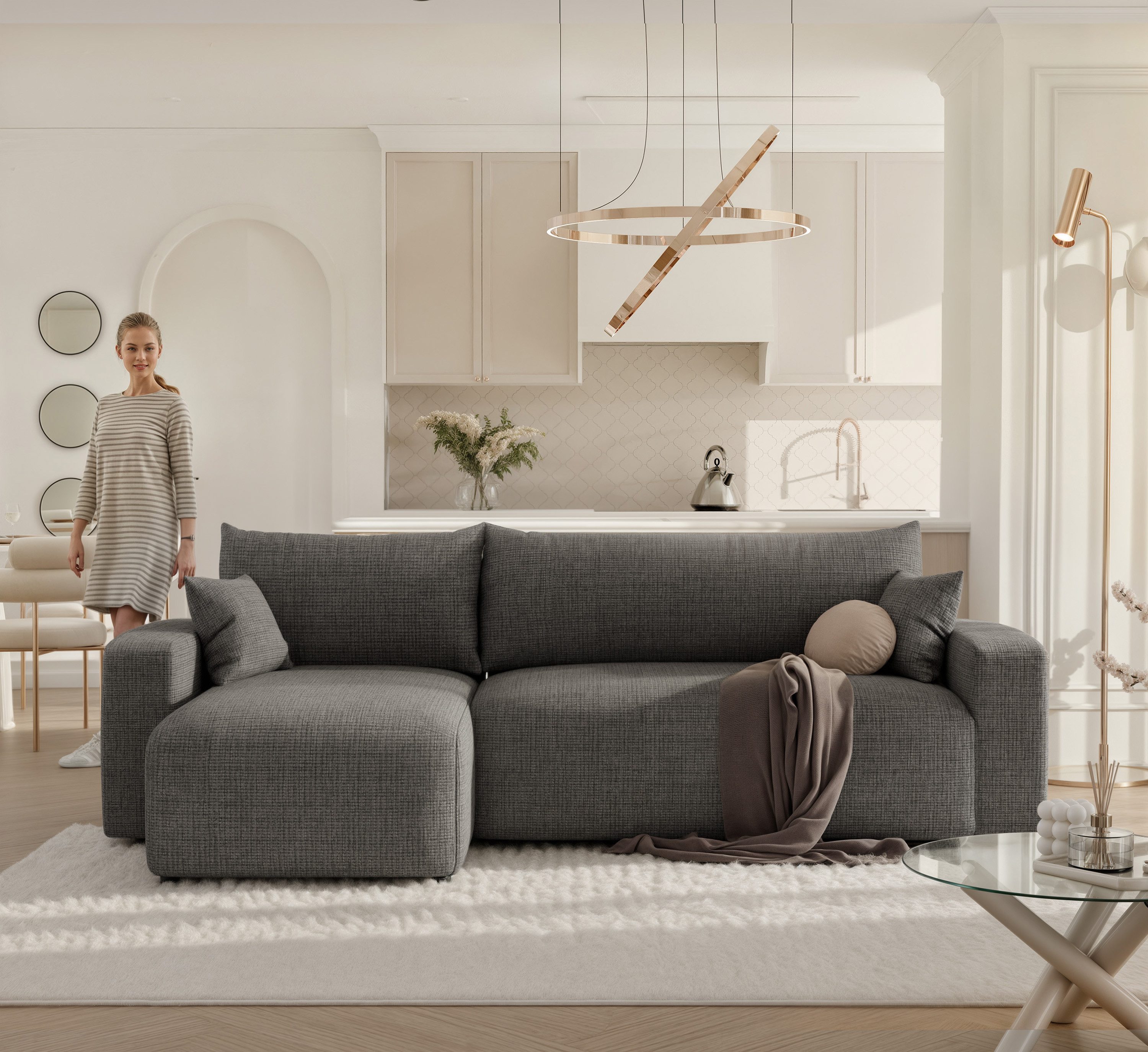 yourhouse24 Ecksofa PIANO L (248 cm) – Mit Schlaffunktion & Bettkasten, Seite universal