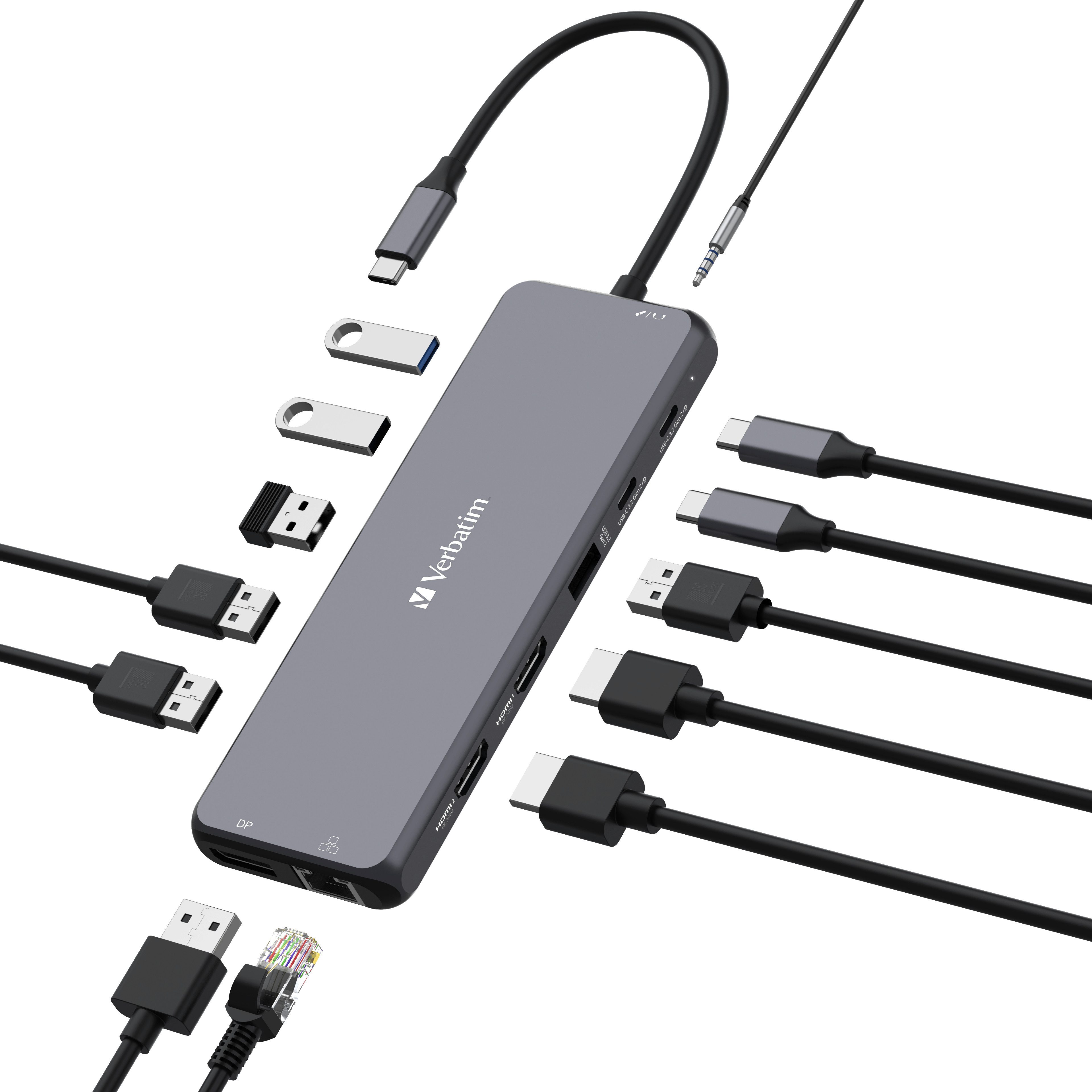 Verbatim Laptop-Dockingstation, USB-C Pro 13 in 1 Multiport-Hub, HDMI, DP, RJ45, USB-A, Audio, USB-C PD