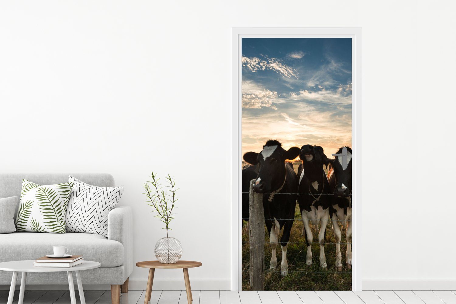 Türtapete Tiere Kuh, (1 cm Fototapete für St), Türaufkleber, - Matt, MuchoWow Tür, bedruckt, 75x205