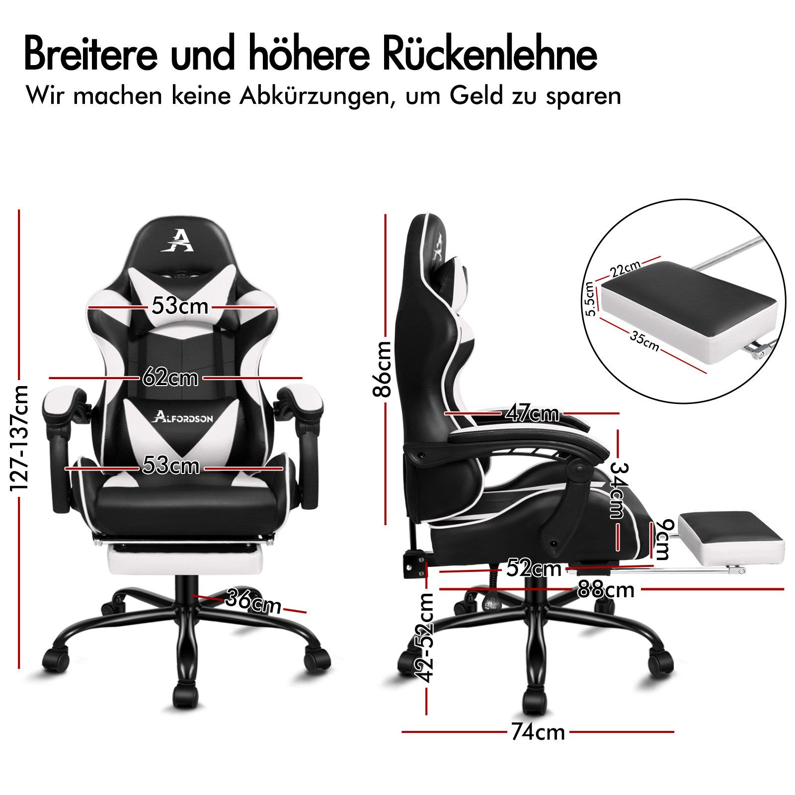 ALFORDSON Gaming-Stuhl Ergonomischer Racing Gaming-Bürostuhl, neigbar günstig online kaufen