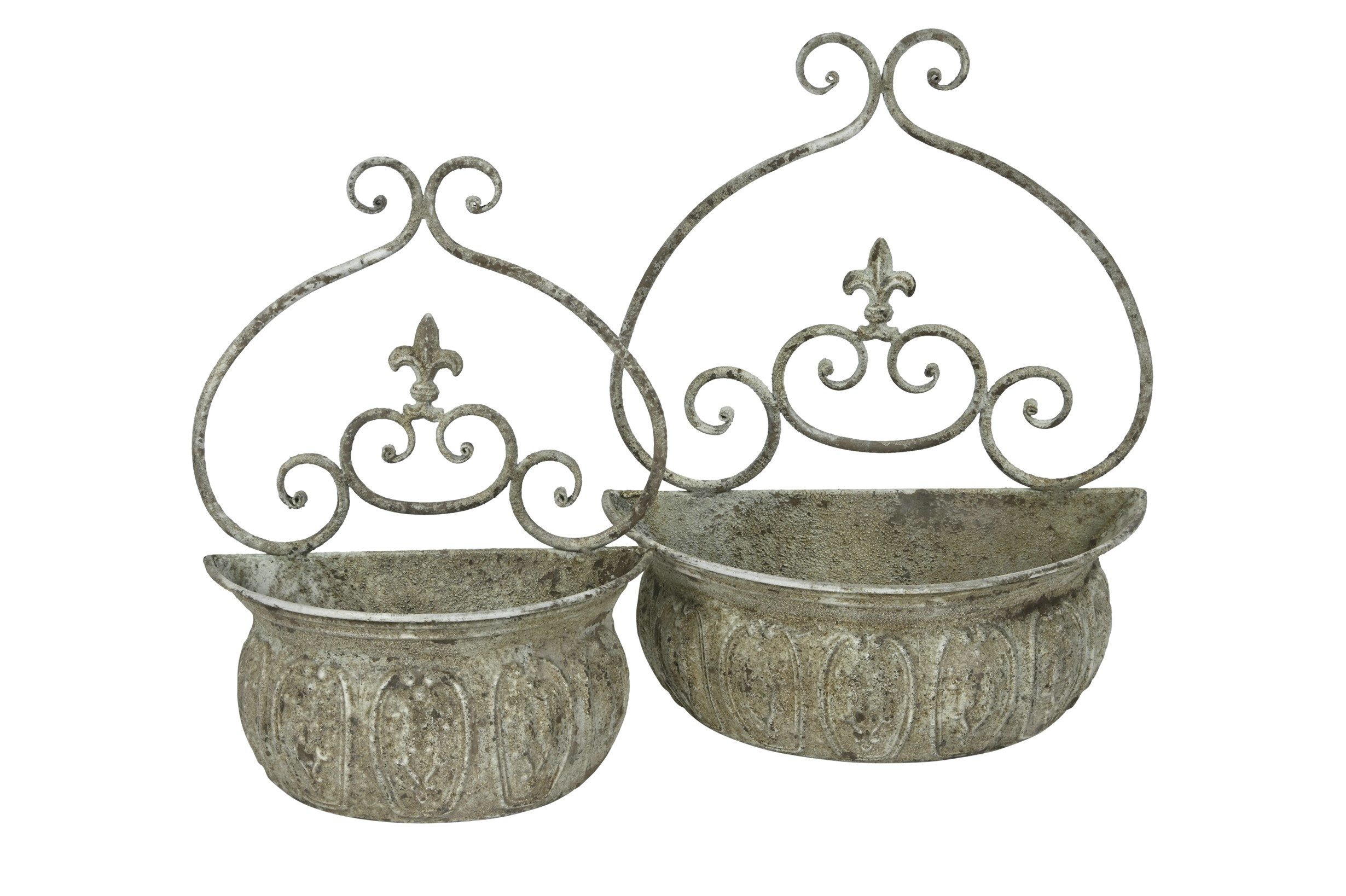 finehomegarden Blumentopf Wandkorb Metall Vintage grau/braun 2er Set Dekorativer Pflanzkorb (Set, 2 St., 2er-Set), Wand Garten, Terrasse & Veranda 28x13cm H38cm / 34x18cm H43cm