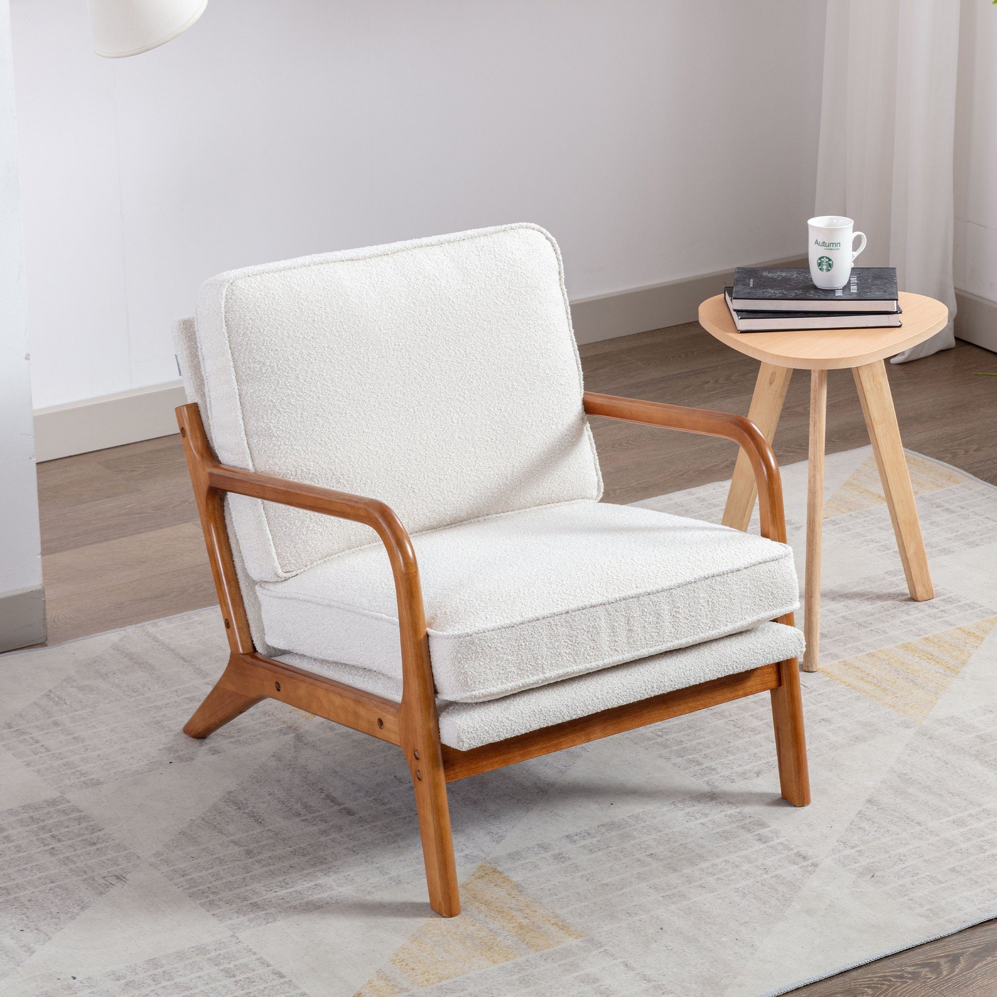 Sessel Gummiholz), Kunstleder WISHDOR besteht (Stuhlbein aus Sessel stoff Loungesessel Relaxsessel beige Polsterstuhl PU Freizeitstuhl