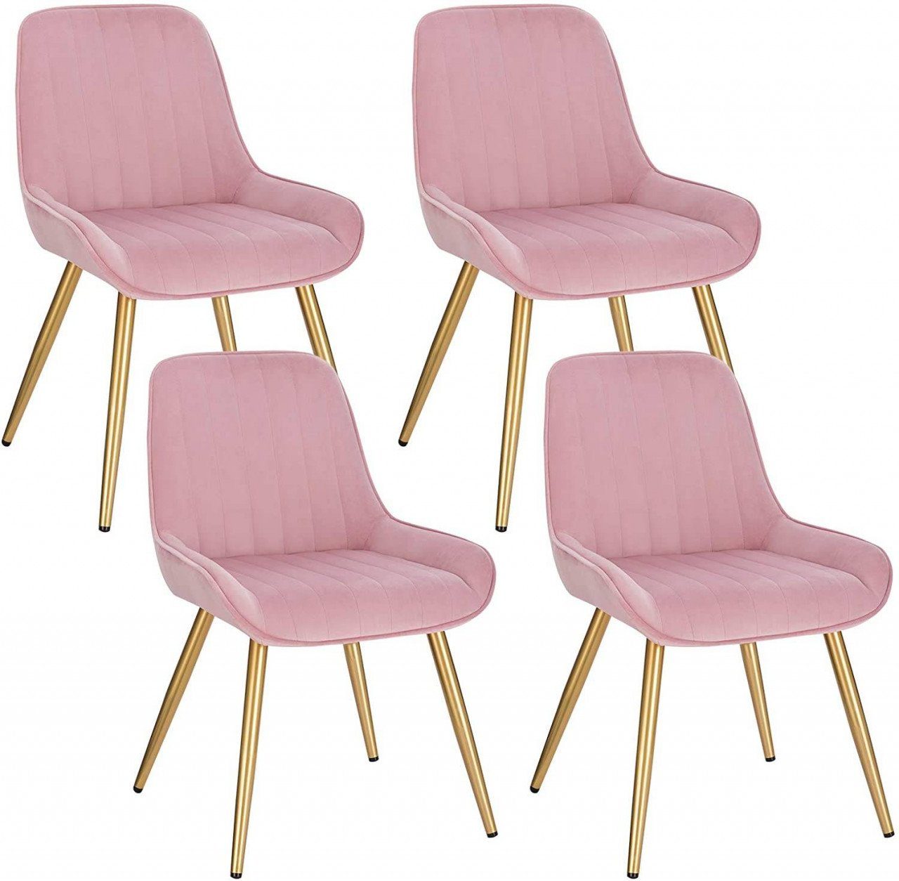 EUGAD Esszimmerstuhl (4 St), Retro, Sitzfläche aus Samt, mit Metallbeine Rosa | Rosa