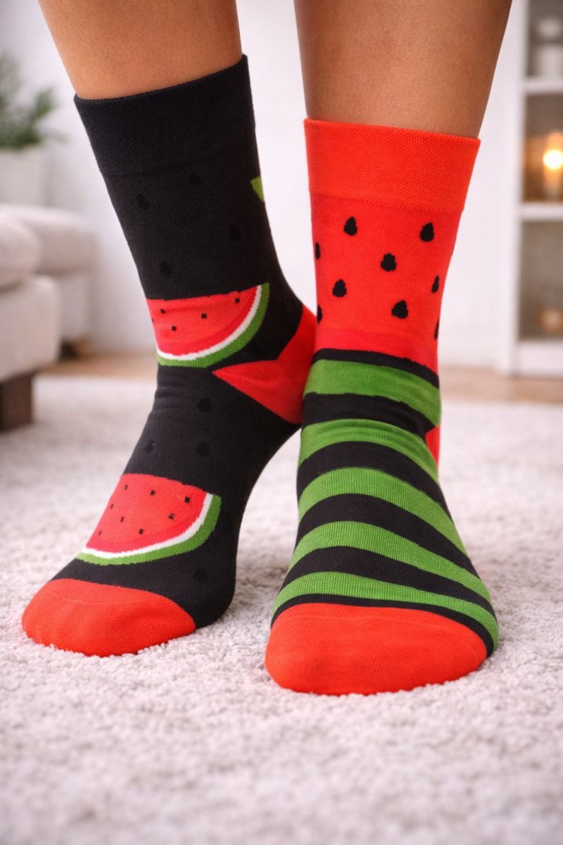 Martinex Freizeitsocken 1 Paar Socken lustige bunte witzige socks Strümpfe mit Wassermelone elastisch, weich, 34 35 36 37 38 39 40 41 42 43 44 45 46