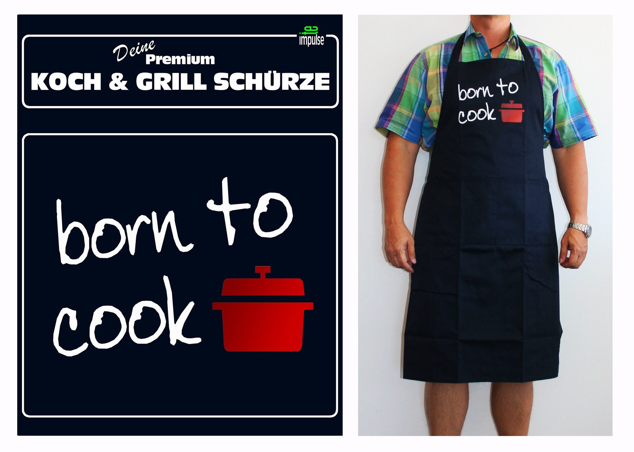 teprovo Grillschürze Herren Kochschürze Schürze 116cm Dunkelblau born to co günstig online kaufen
