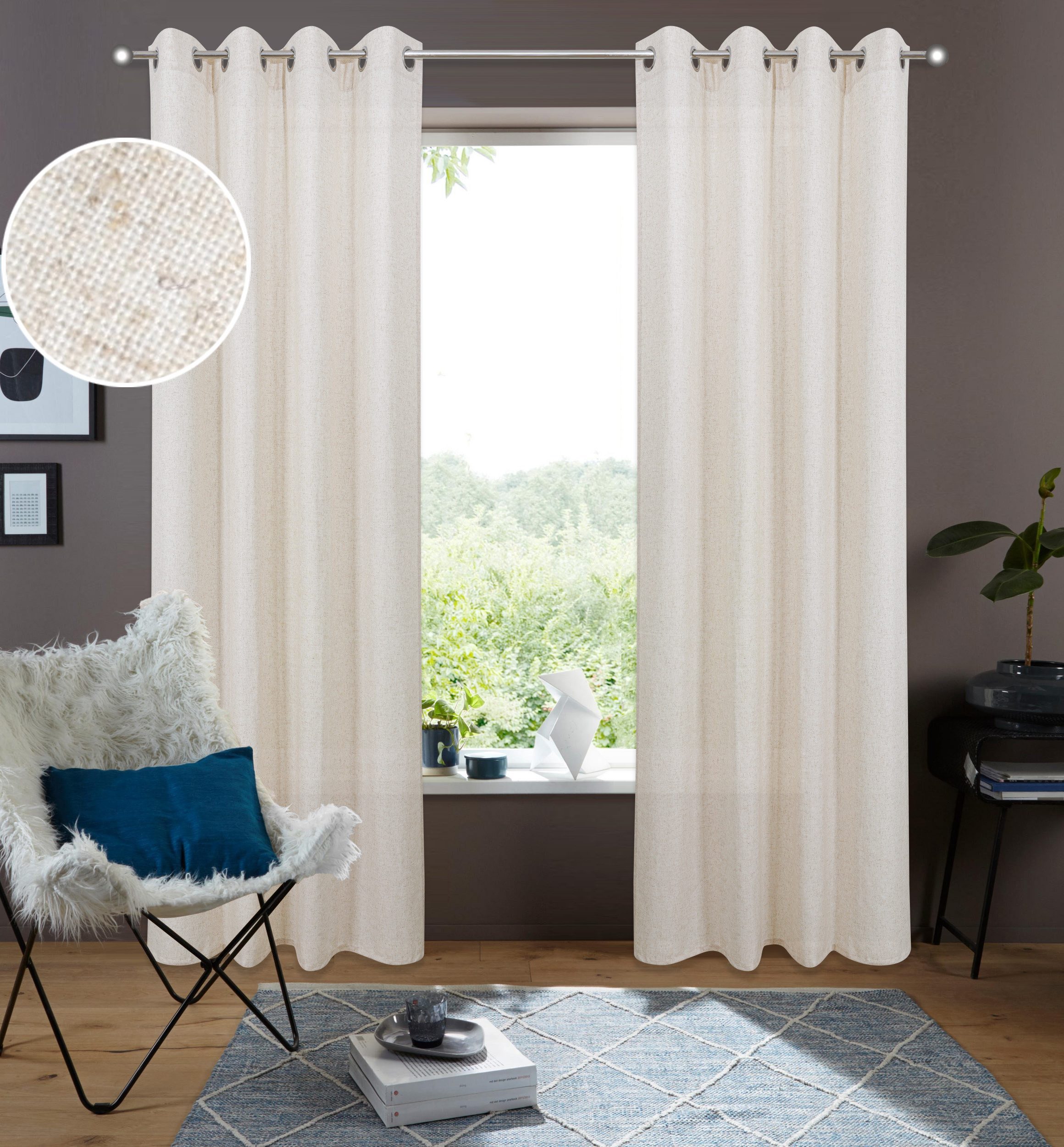 OTTO home Gardine Rudy (2 St), Ösen, halbtransparent, Halbtransparent, Leinenlook, Polyester-Leinen-Mischung, 2er Set
