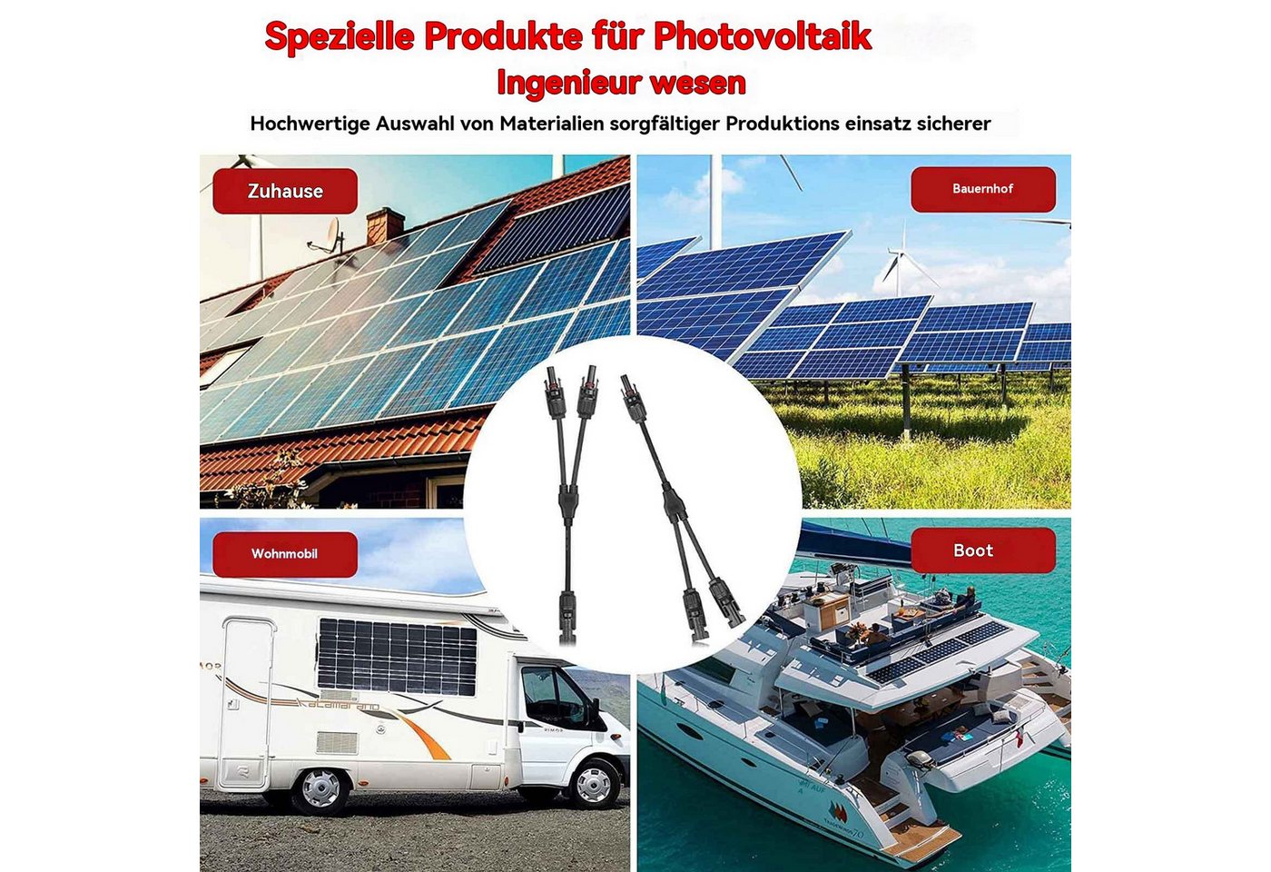 Thumbnail - Rhein Beleuchtung Solarmodul Solarstecker Verteiler, solar verlängerungskabel, pv kabel, 2-fache, 3-fache und 4-fache So...